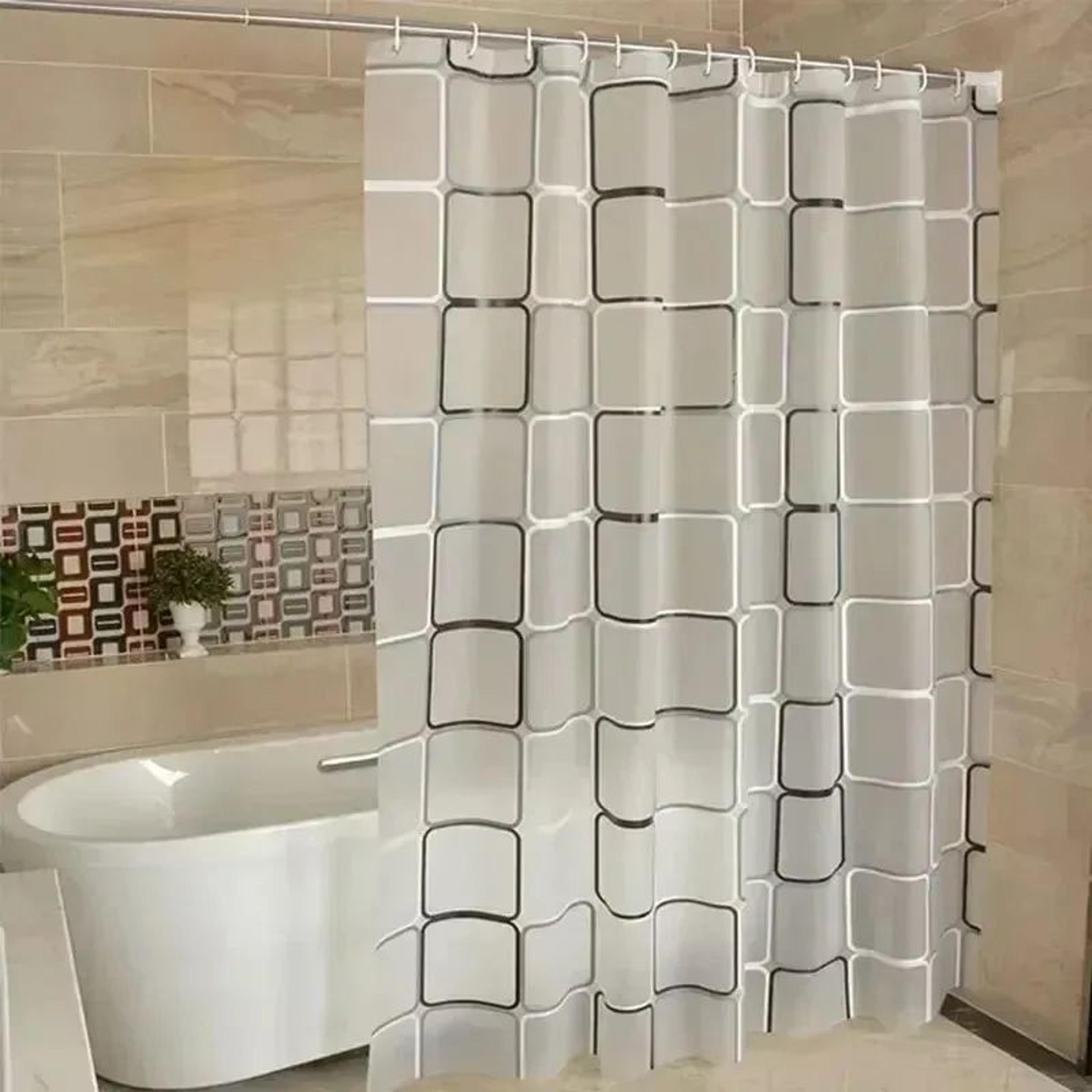 Waterproof Geometric Plaid PEVA Shower Curtain 2