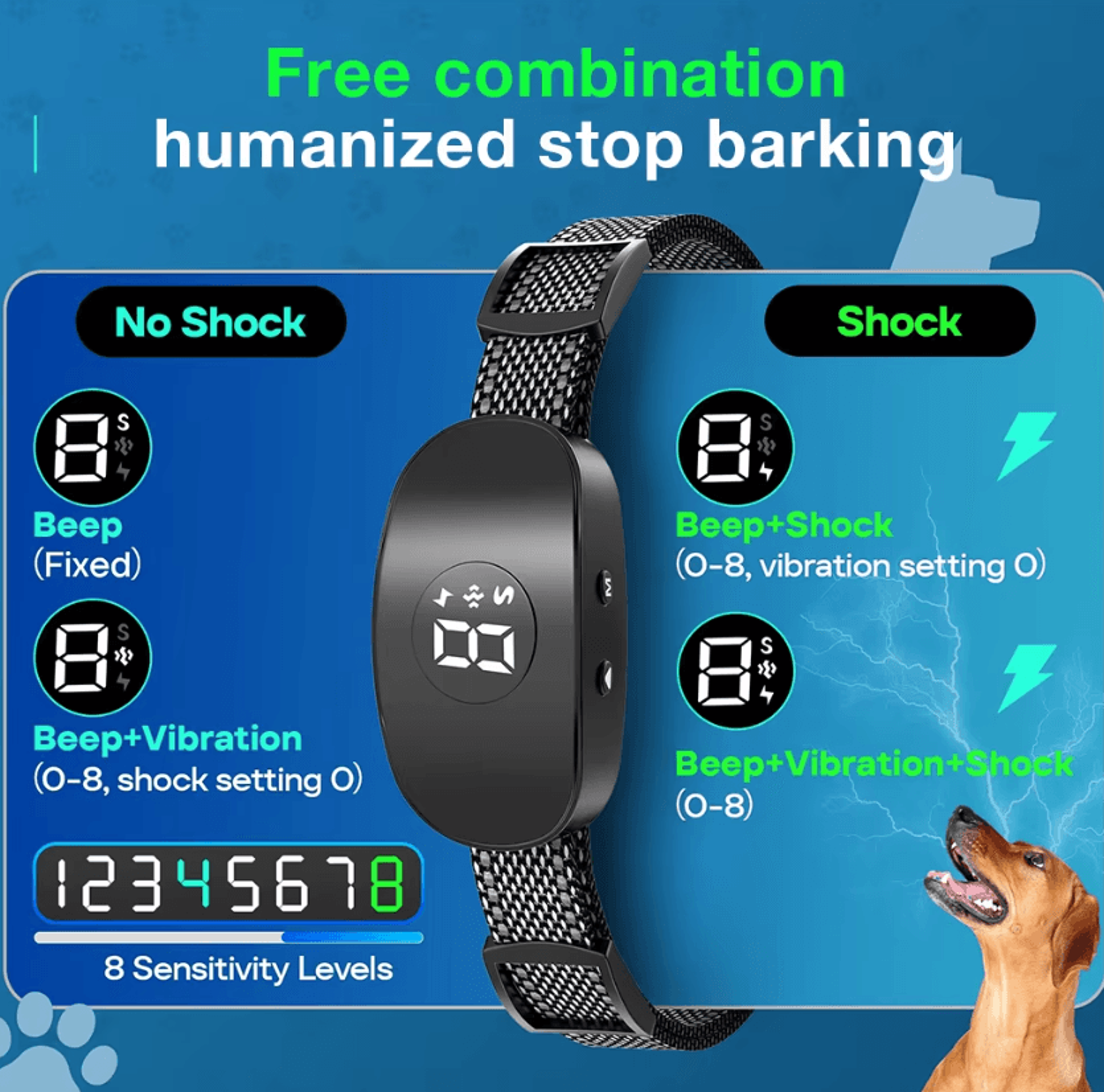 Rechargeable Automatic Anti Bark Dog Collar With Beep Vibration And Static Training 3