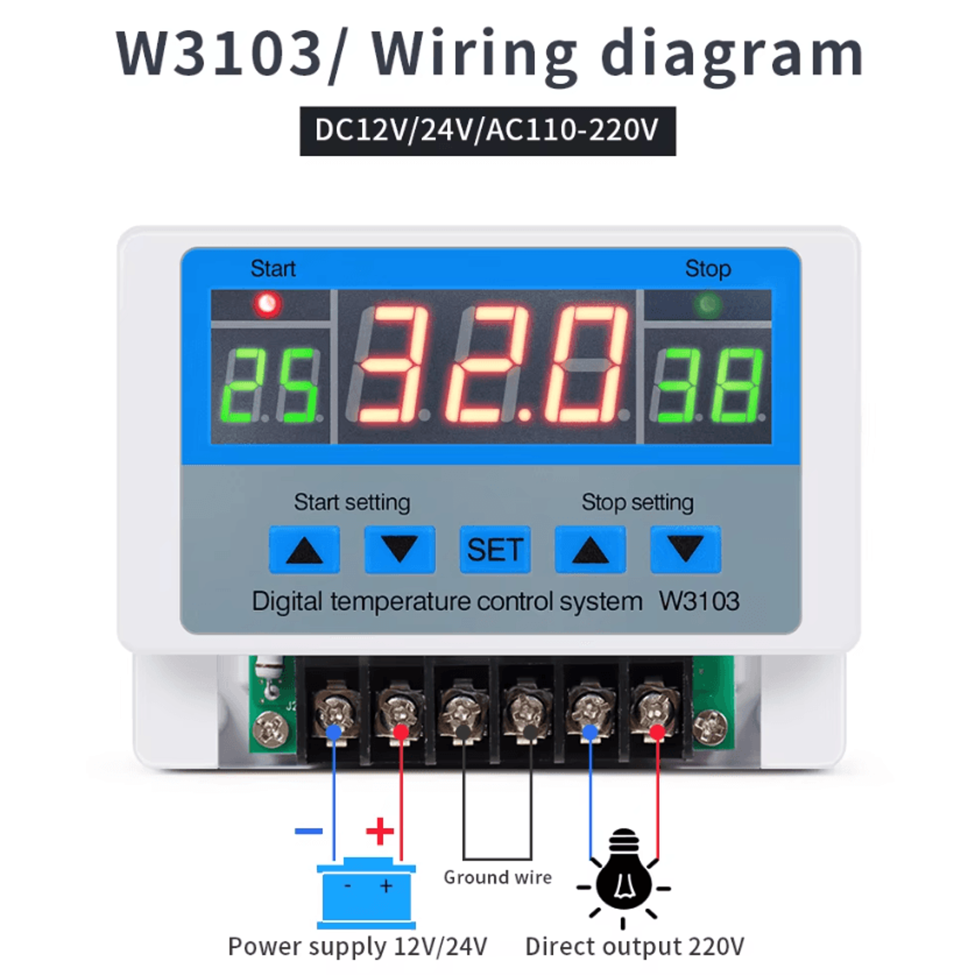 XHW3103 5000W Digital Temperature Controller AC220V 3