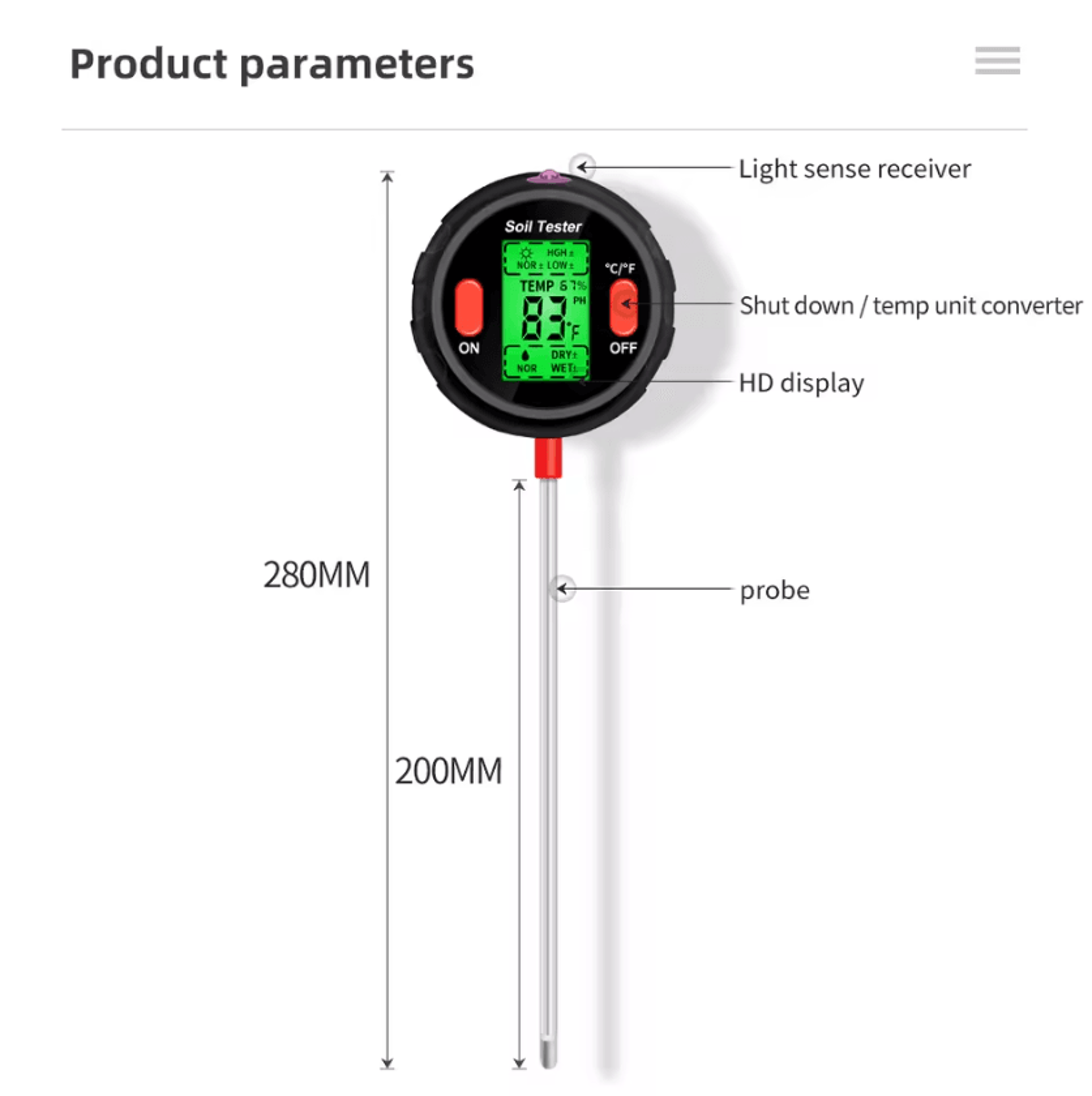 5 In 1 Digital Soil PH Moisture Temperature Light And Humidity Tester 3