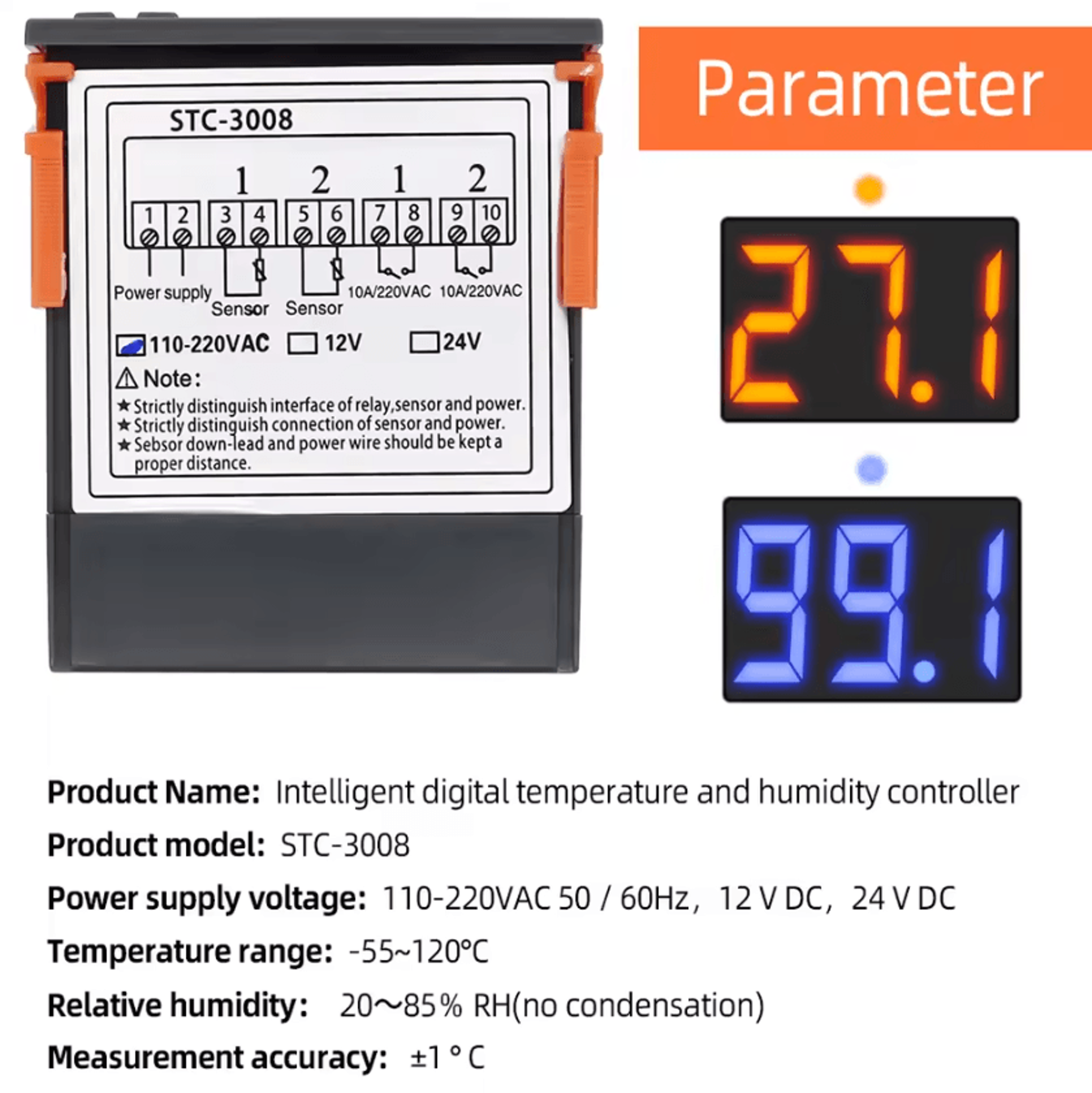 STC3008 Dual Digital Heating And Cooling Temperature Controller 3