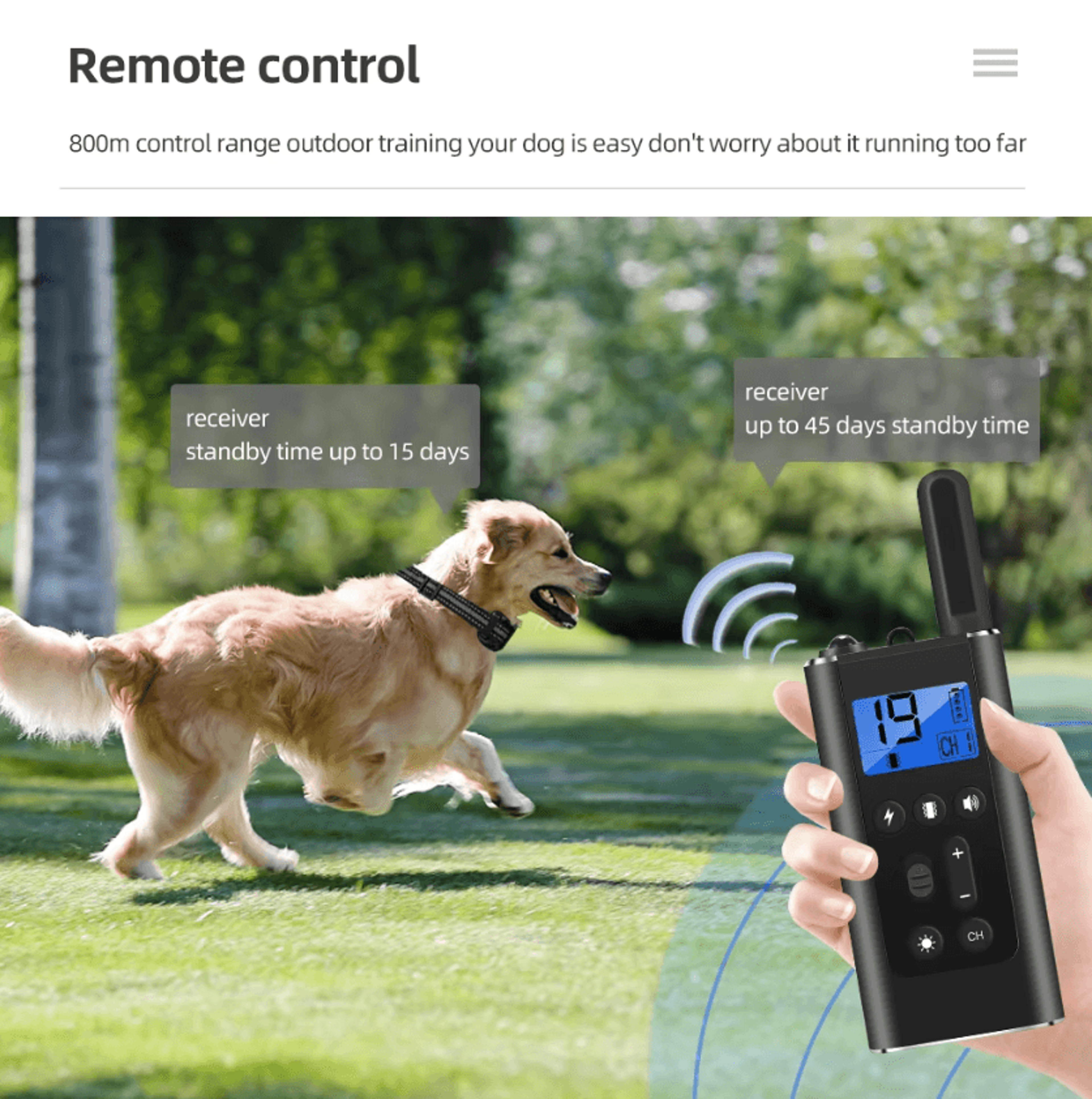 800M Rechargeable Waterproof Remote Dog Training Collar 2