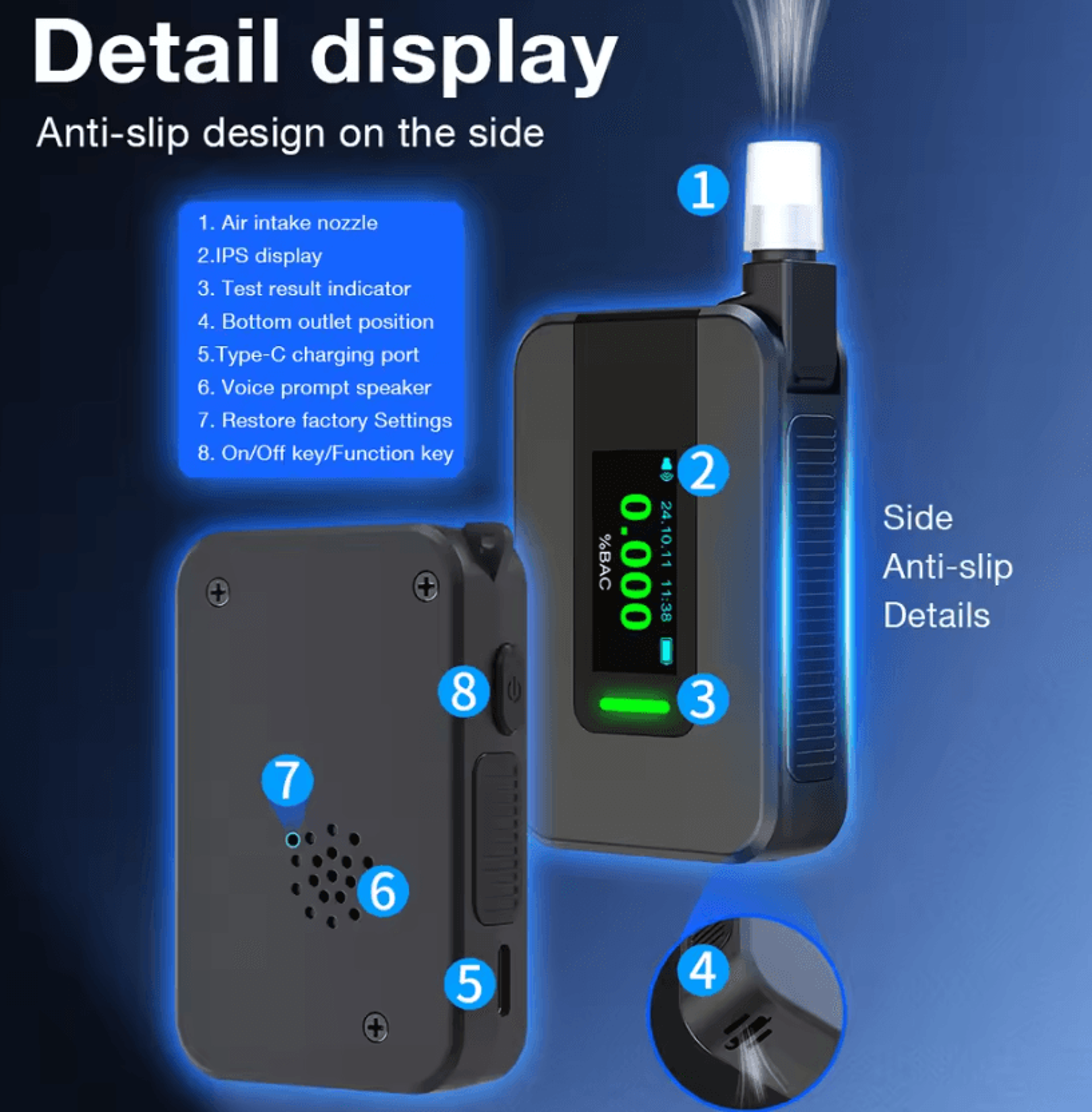 rechargeable electrochemical digital alcohol breath tester