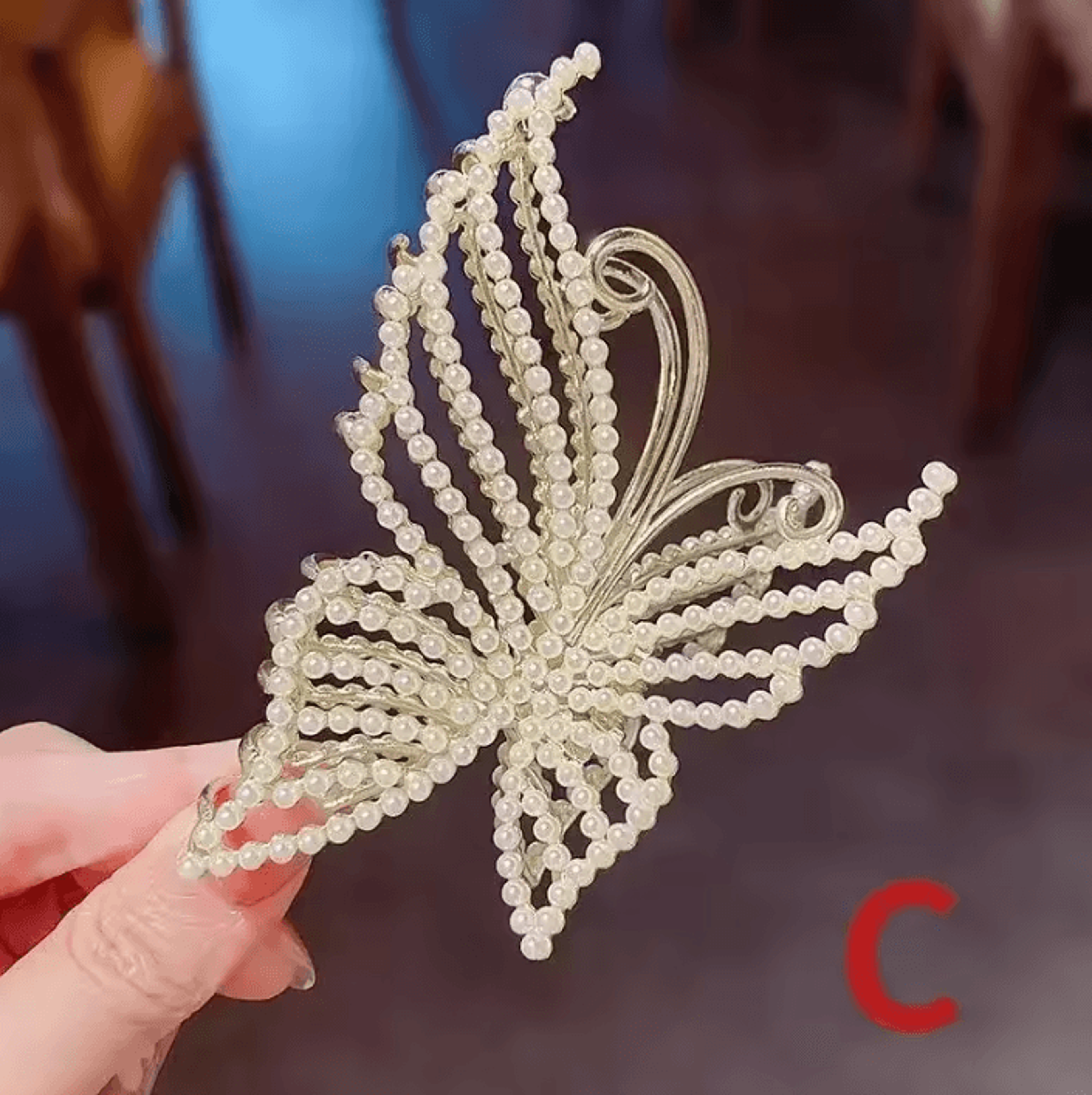 Rhinestone Butterfly Hair Claw With Elegant Pearl Accents 4