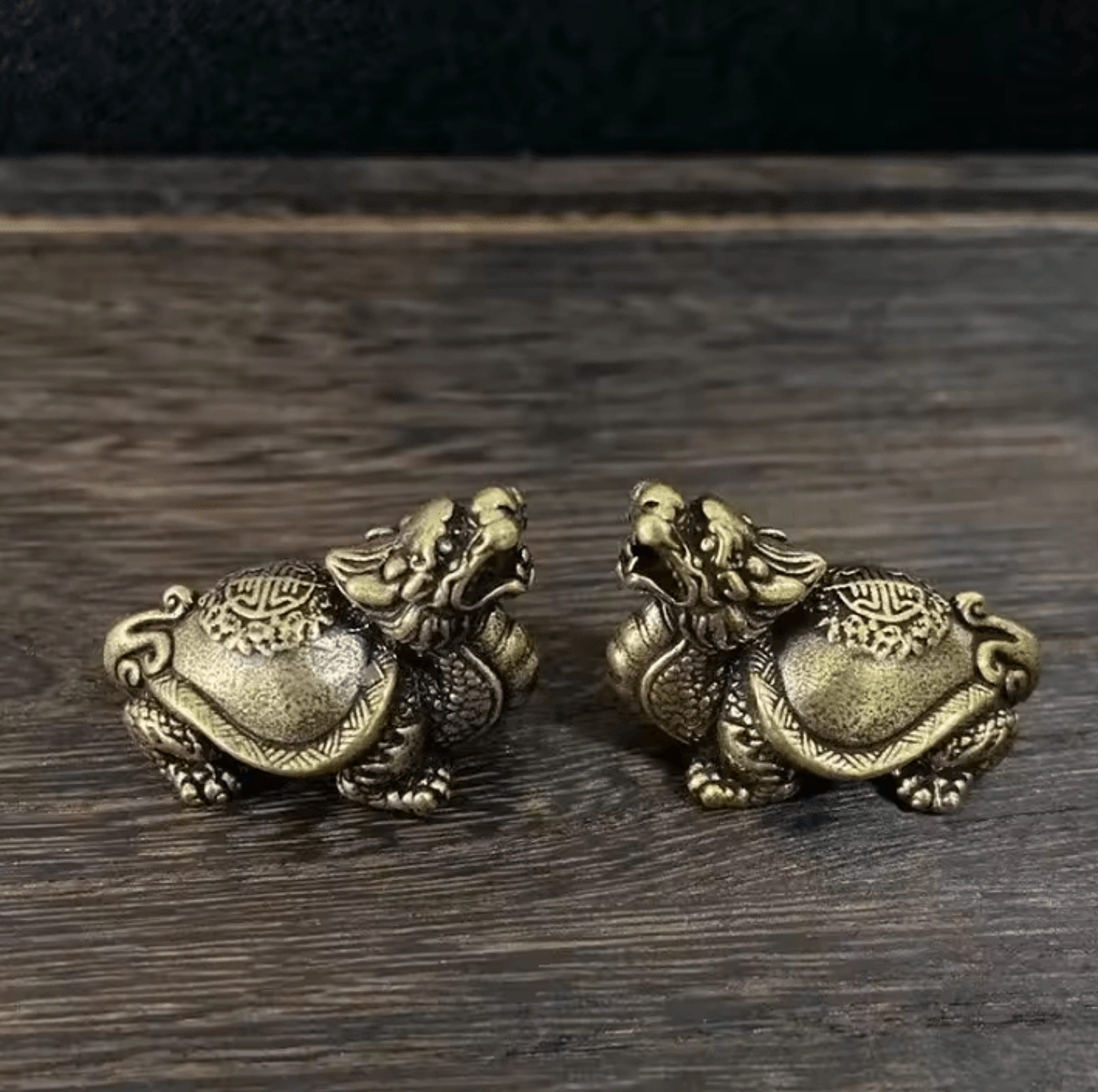 Retro Brass Dragon Turtle Statue Lucky Desktop Ornament 1