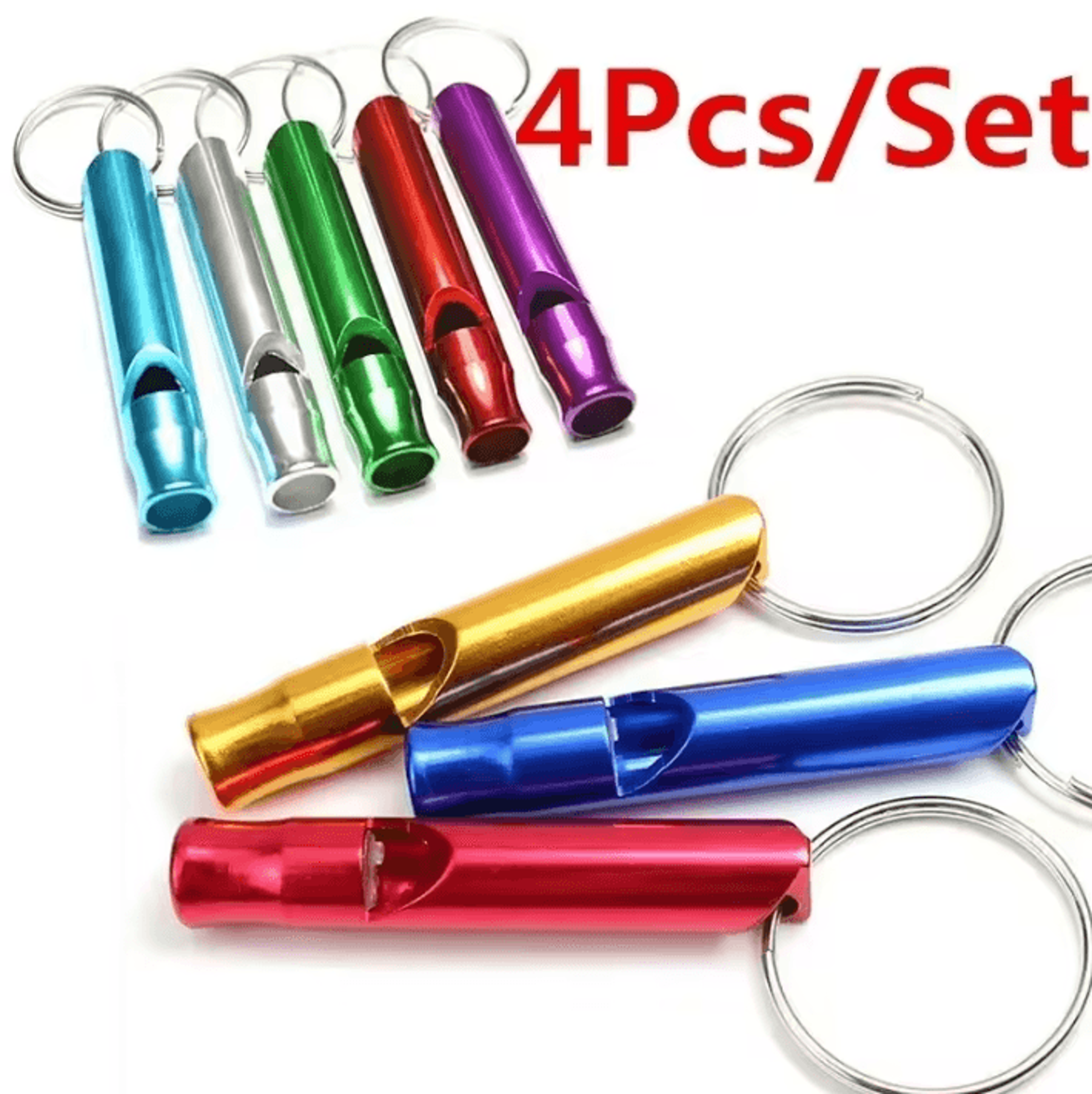4 Piece Aluminum Emergency Survival Whistle Set 4