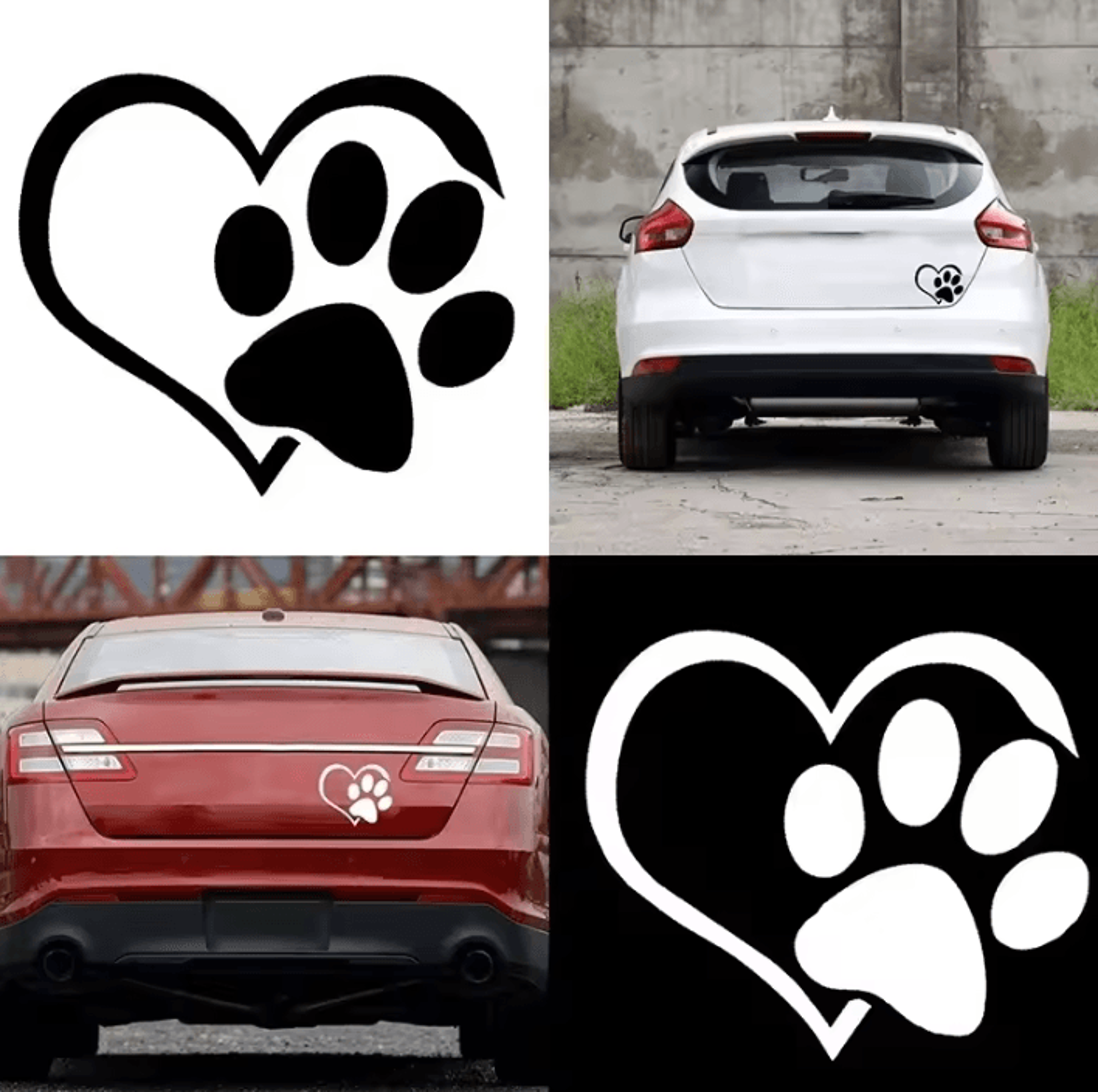2 piece love heart pet paw print vinyl car decal set