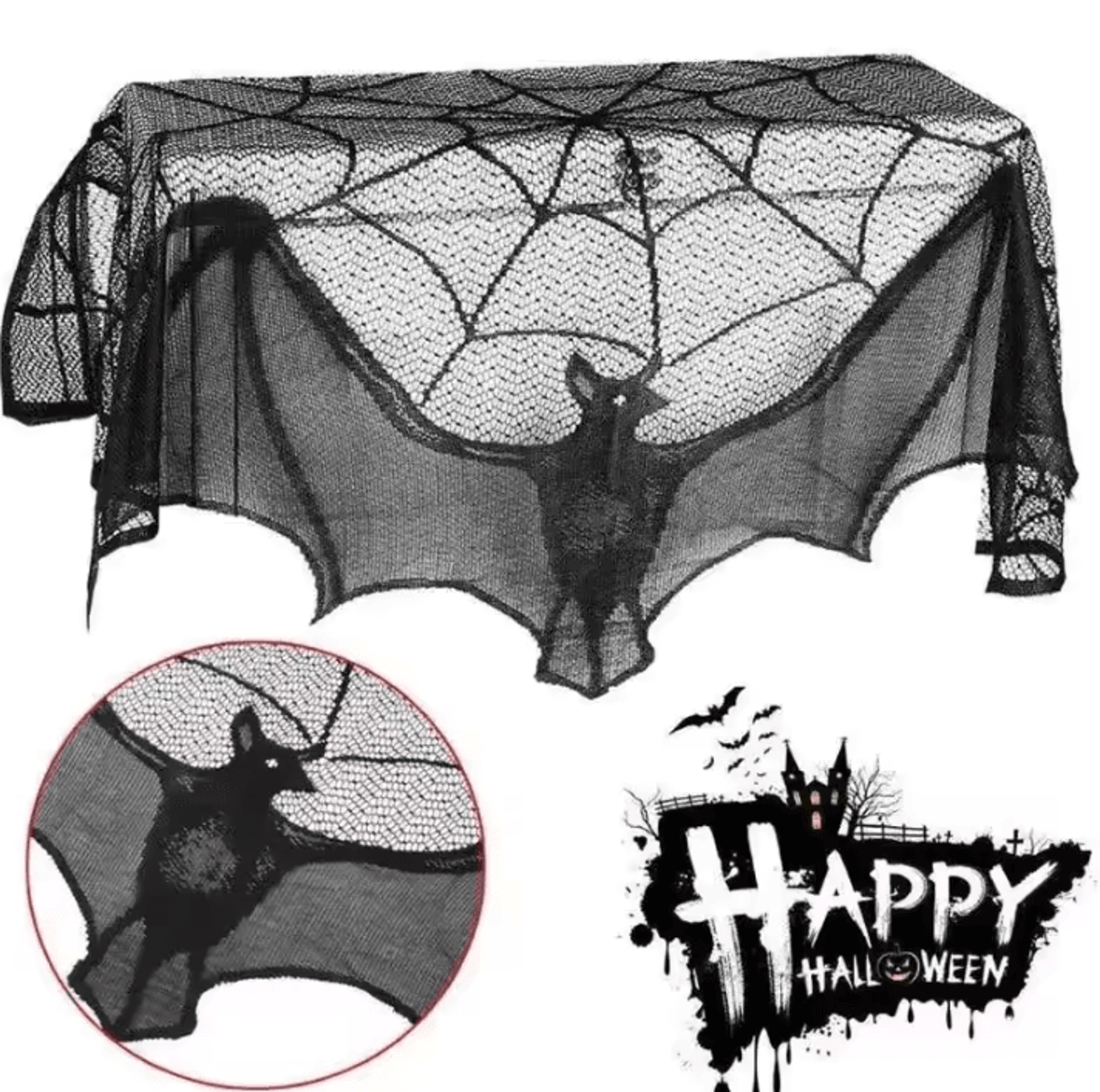 gothic bat lace halloween curtain and fireplace scarf
