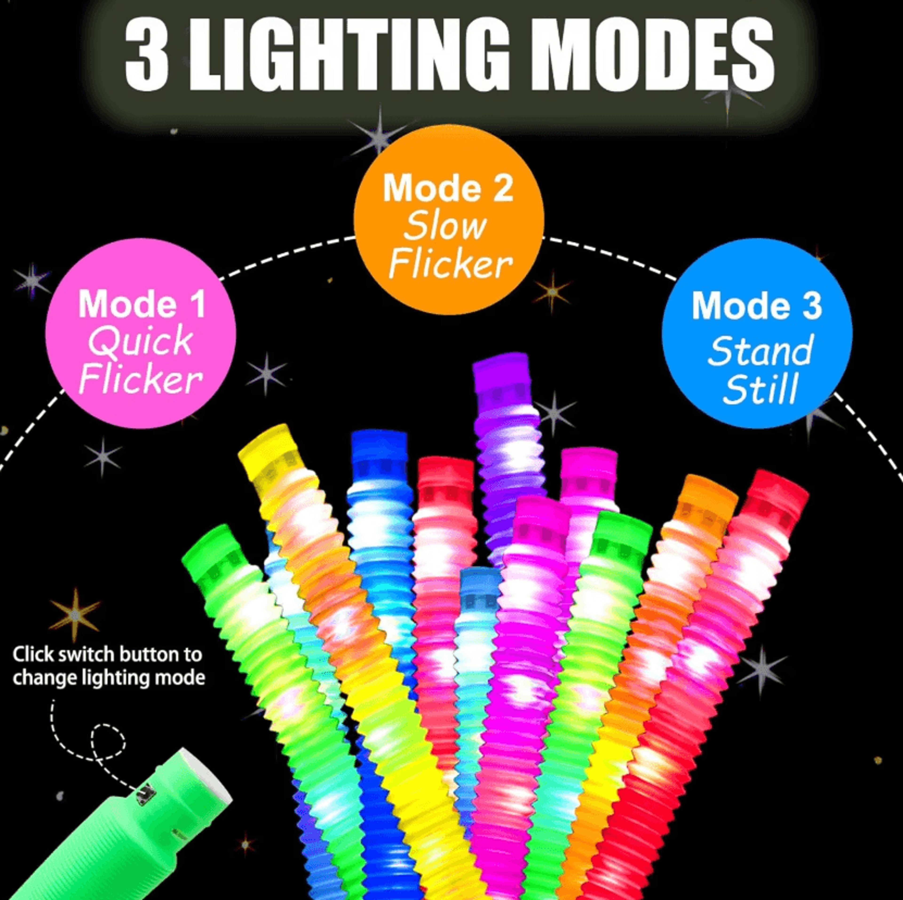 LED Light Up Pop Tube Sensory Fidget Toy Set 2