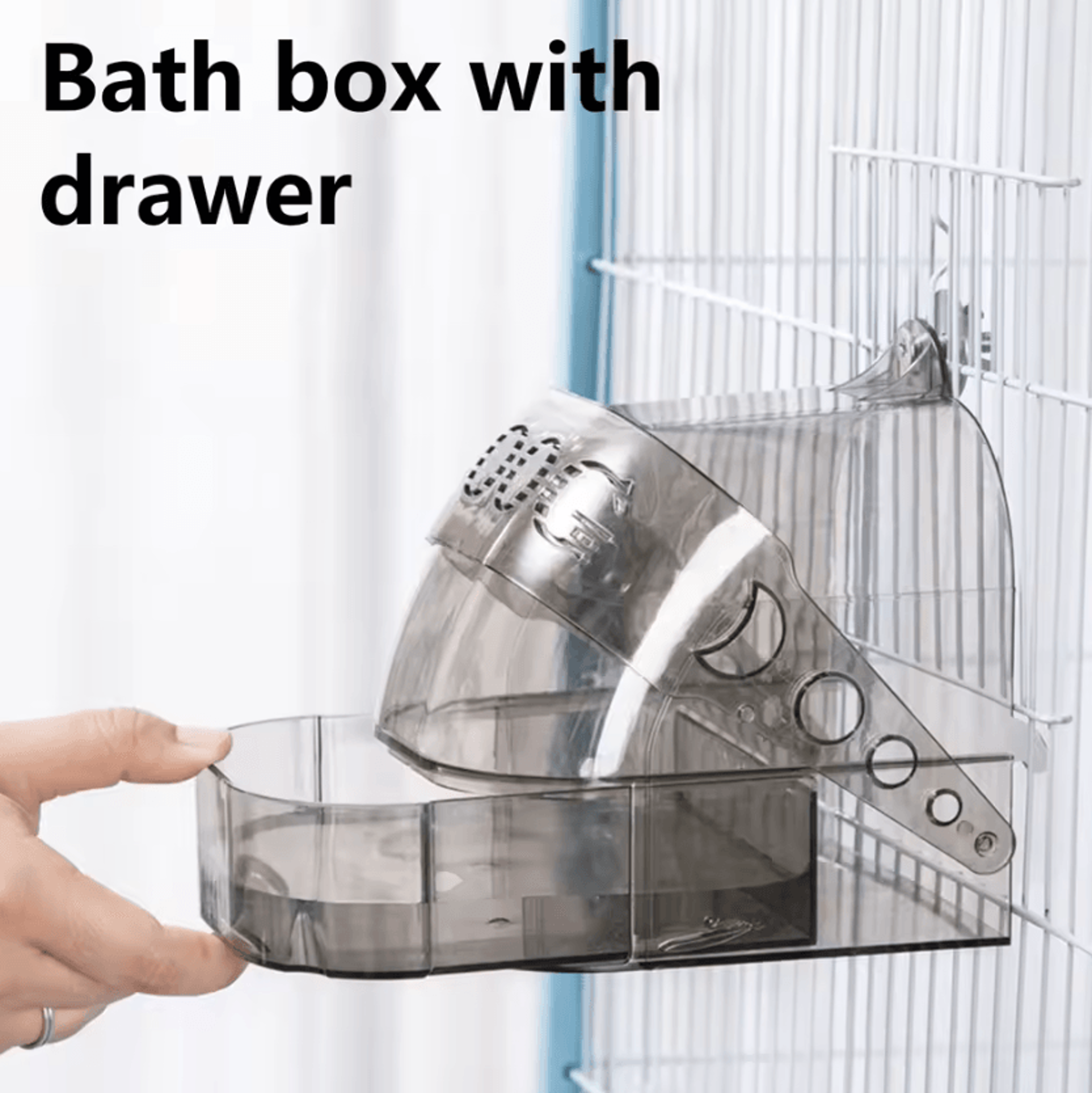 Large Transparent Bird Bath Box With Removable Drawer 2