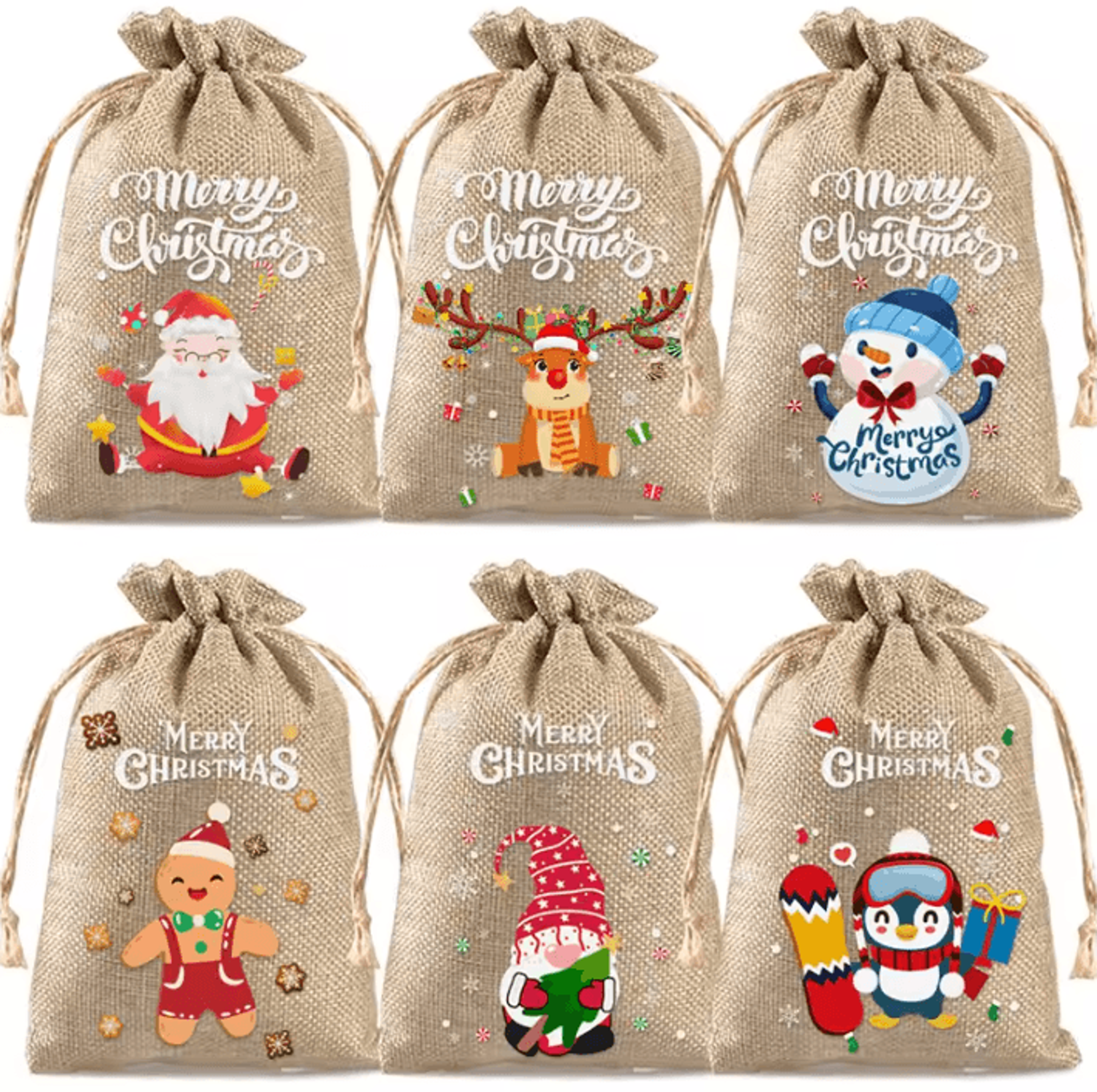 Christmas Burlap Drawstring Gift Bag For Candy And Presents 4