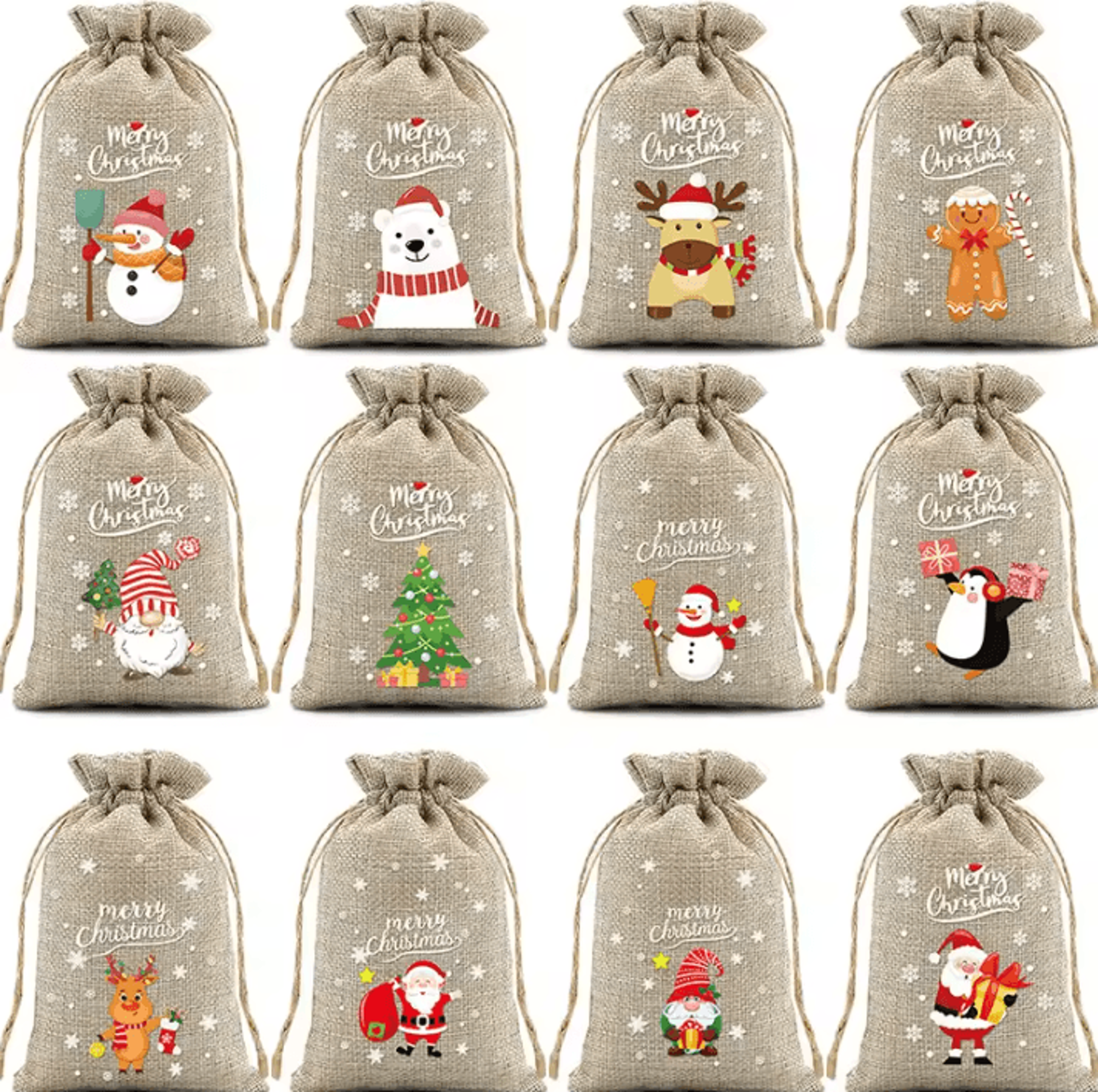 Christmas Burlap Drawstring Gift Bag For Candy And Presents 1