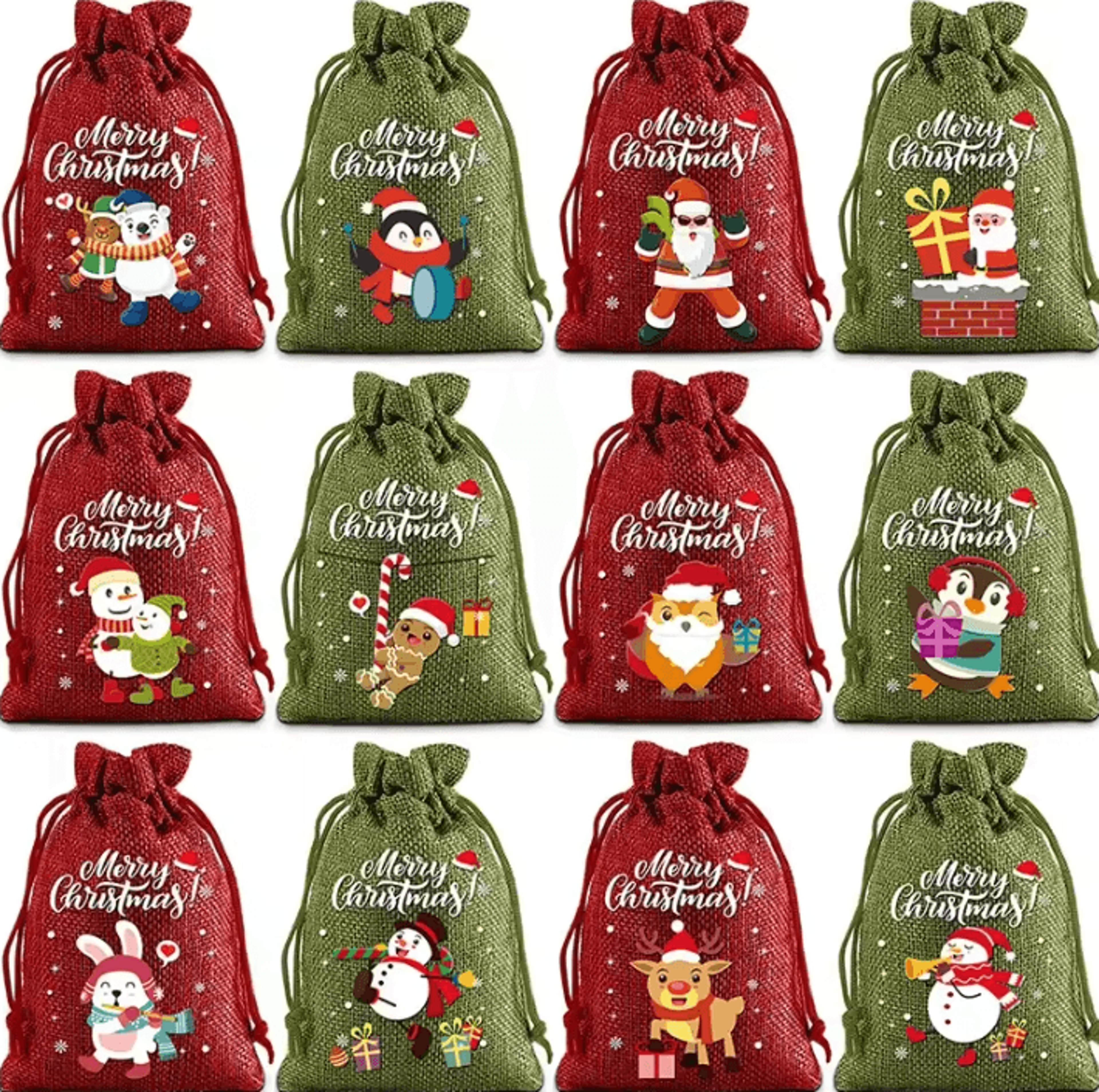 Christmas Burlap Drawstring Gift Bag For Candy And Presents 0