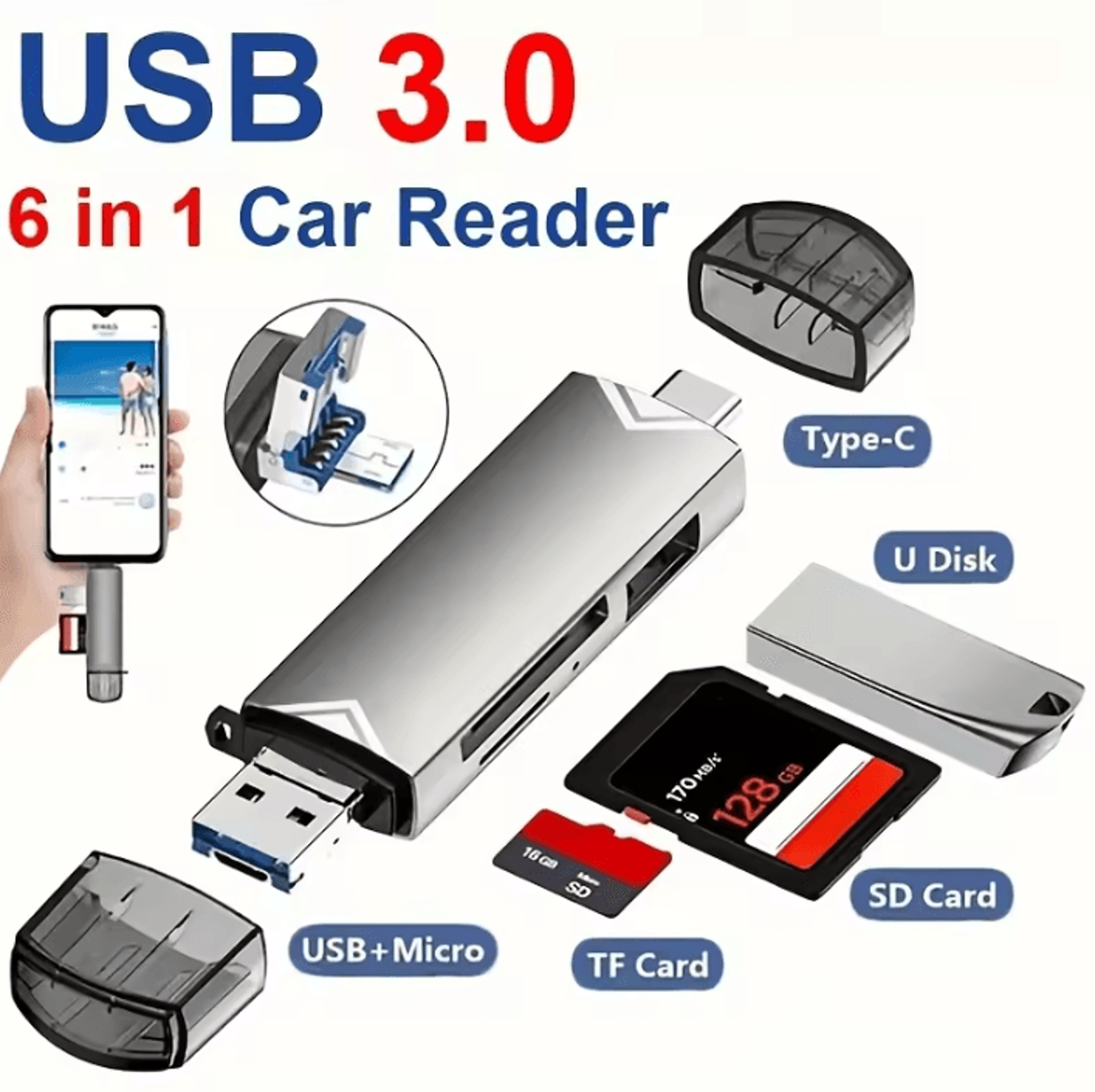 6 in 1 usb 3.0 otg sd and tf memory card reader