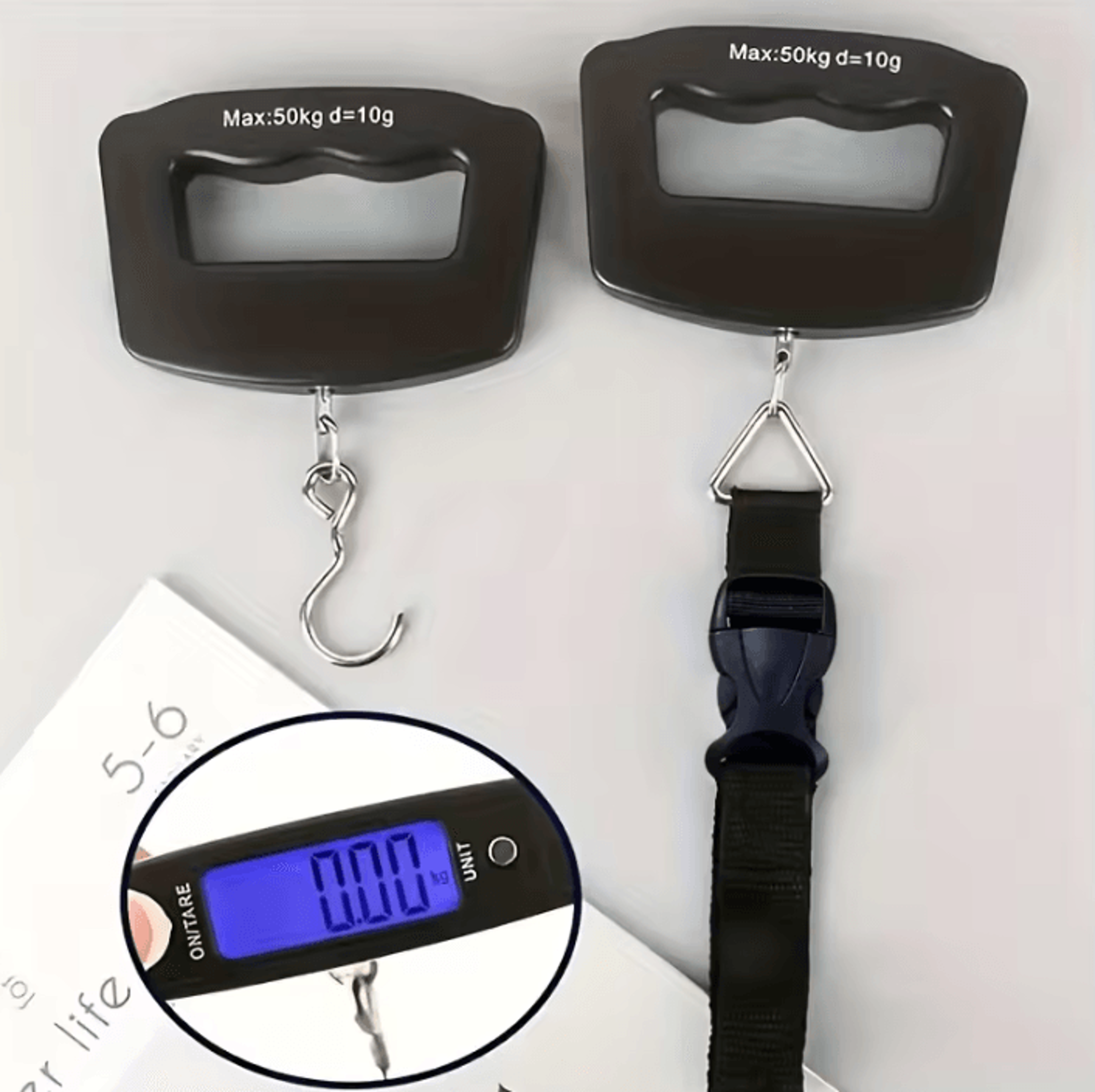 50kg digital luggage scale with backlit lcd and hanging hook