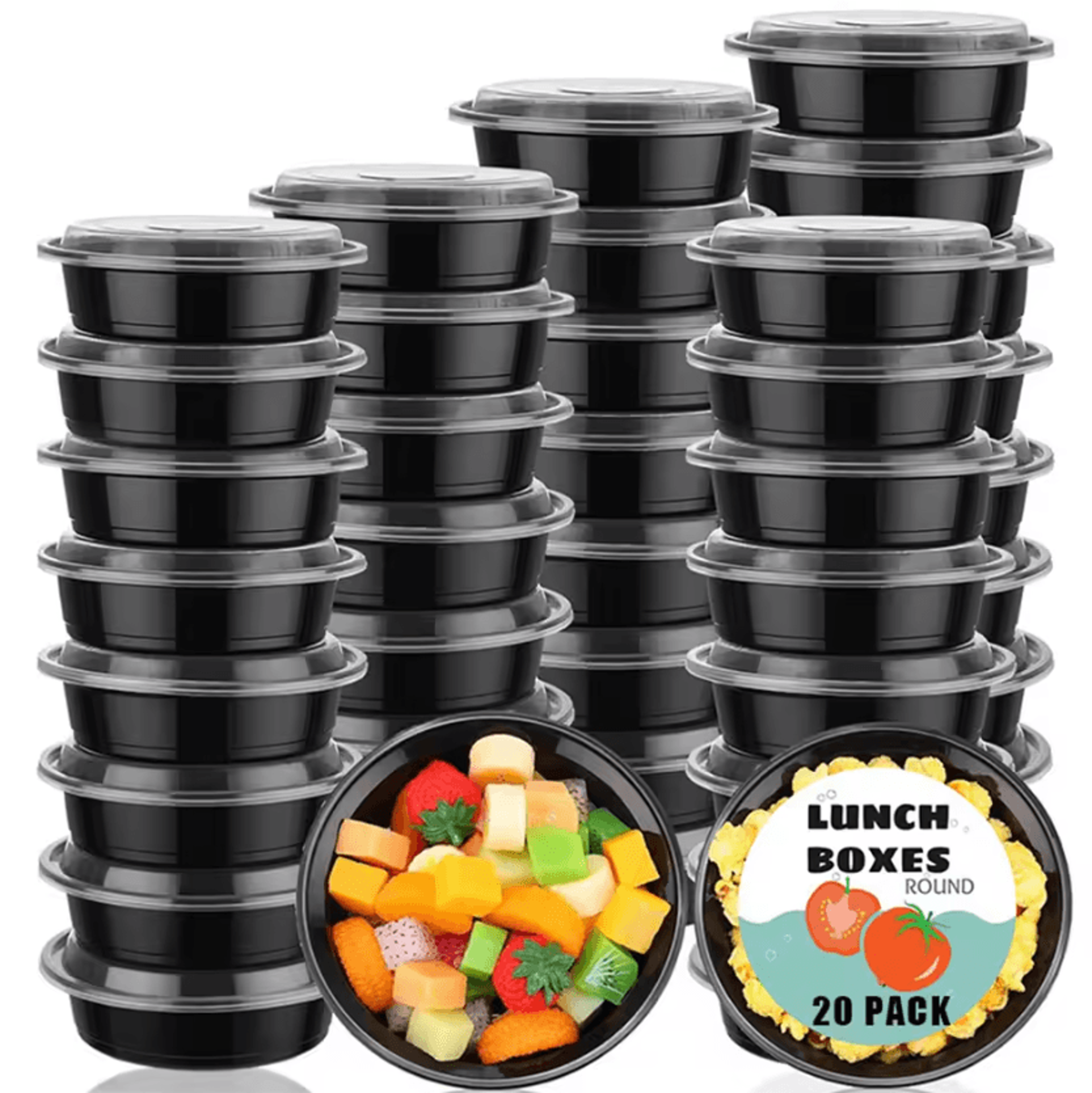 20 piece round meal prep food containers with lids