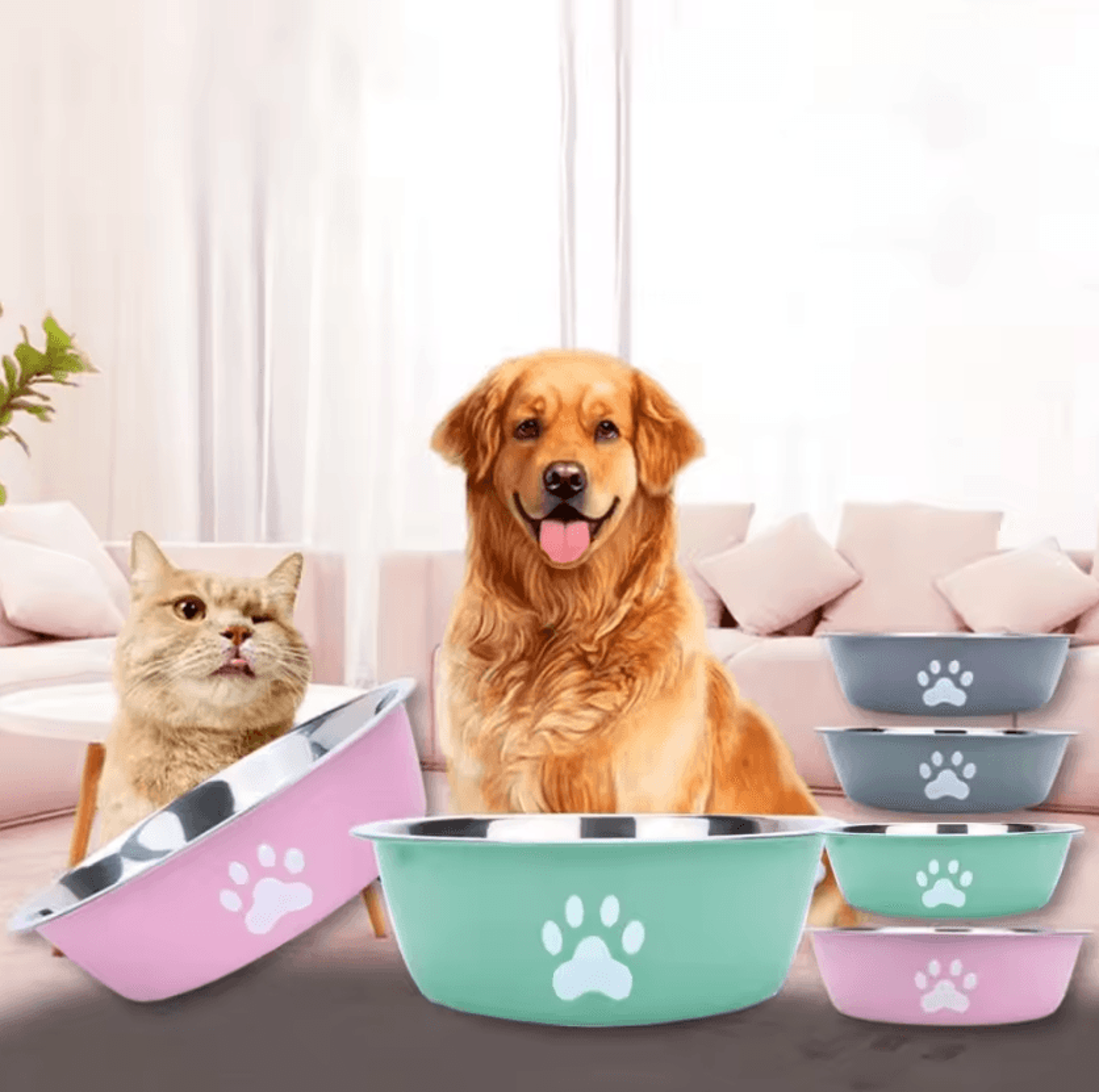 large capacity stainless steel dog bowl anti-slip pet food and water feeder