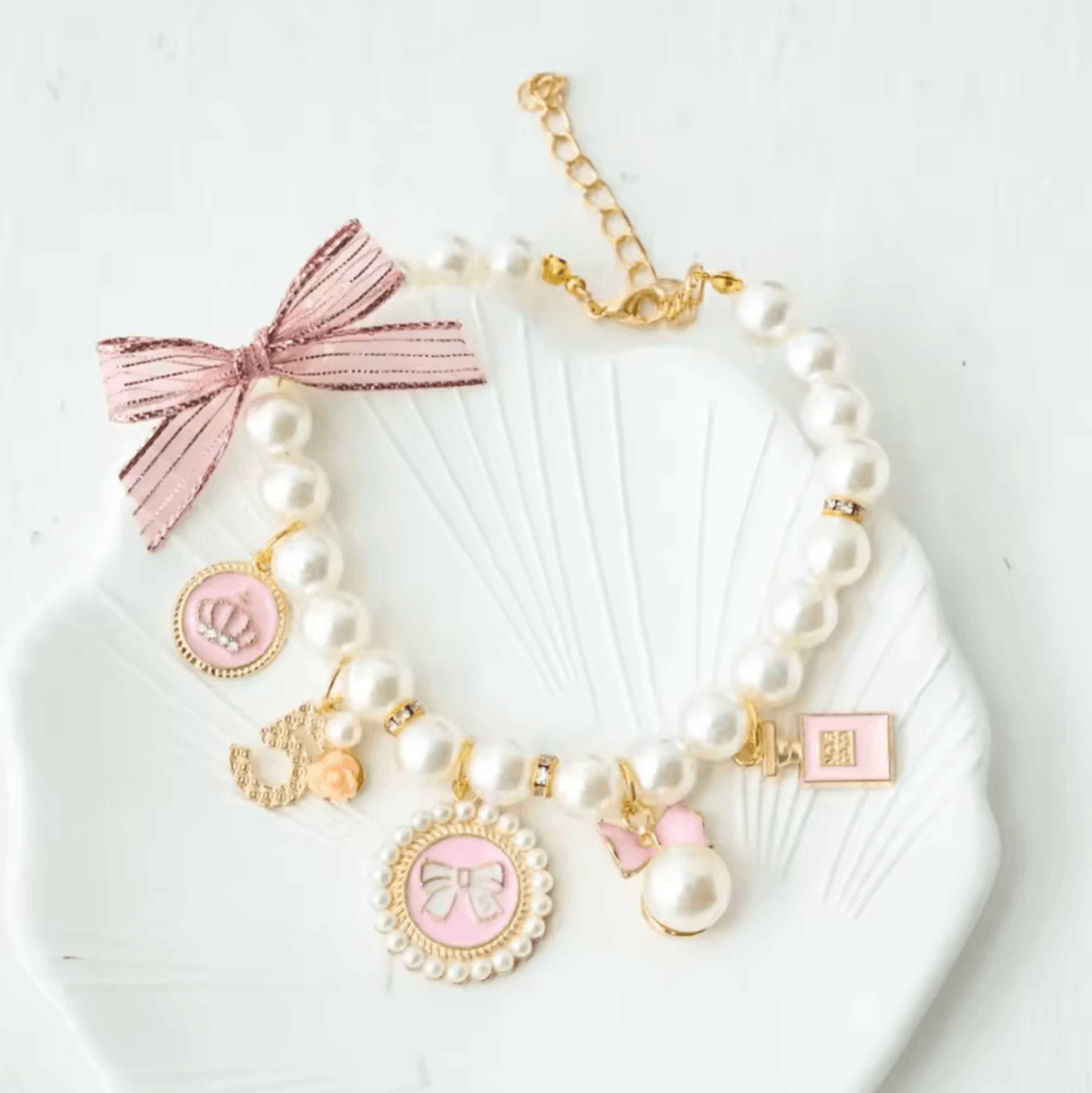 Pearl Bow Pet Collar With Rhinestone Pendant For Cats And Small Dogs 3