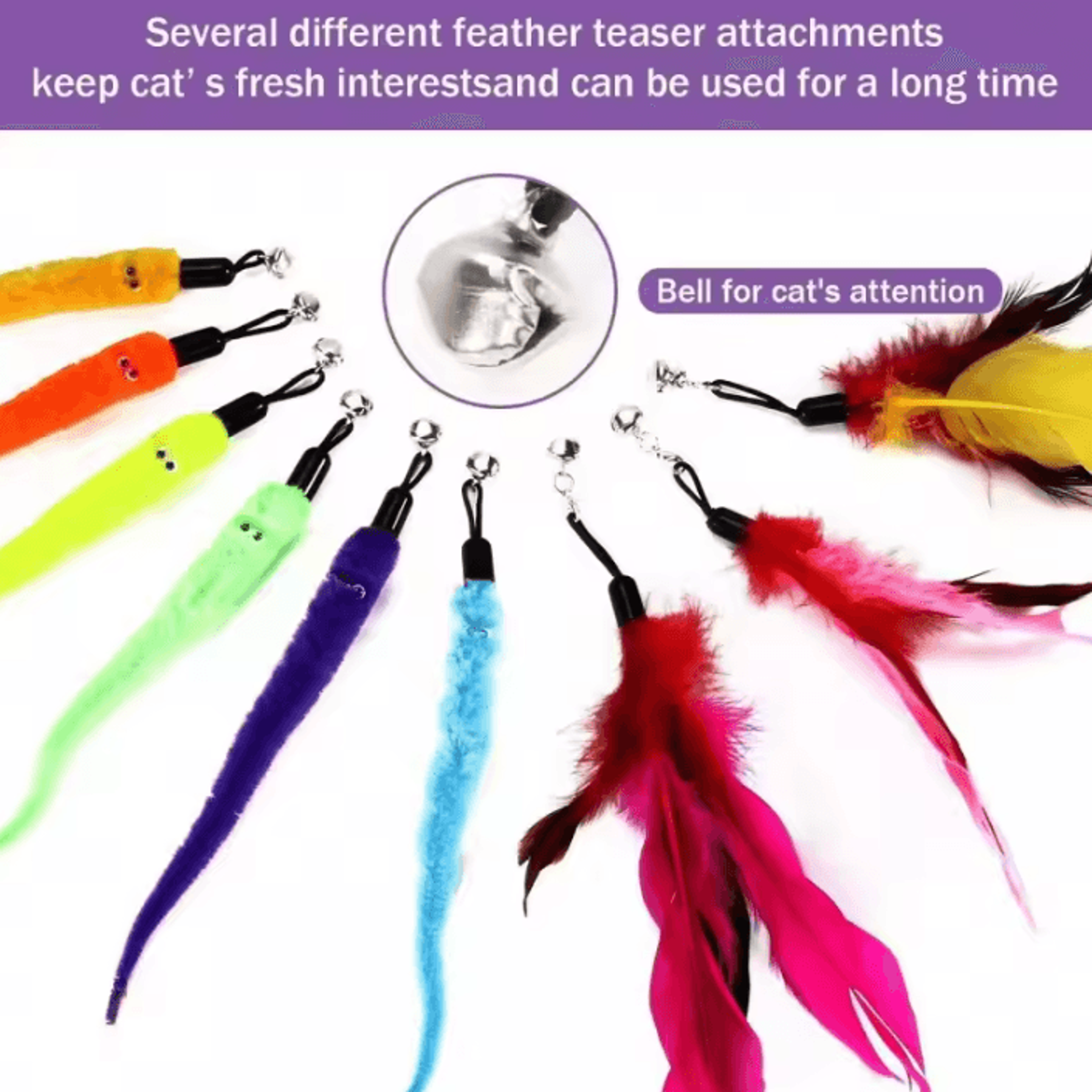 11Pcs Interactive Cat Wand Toy Set With Feather Replacements 2