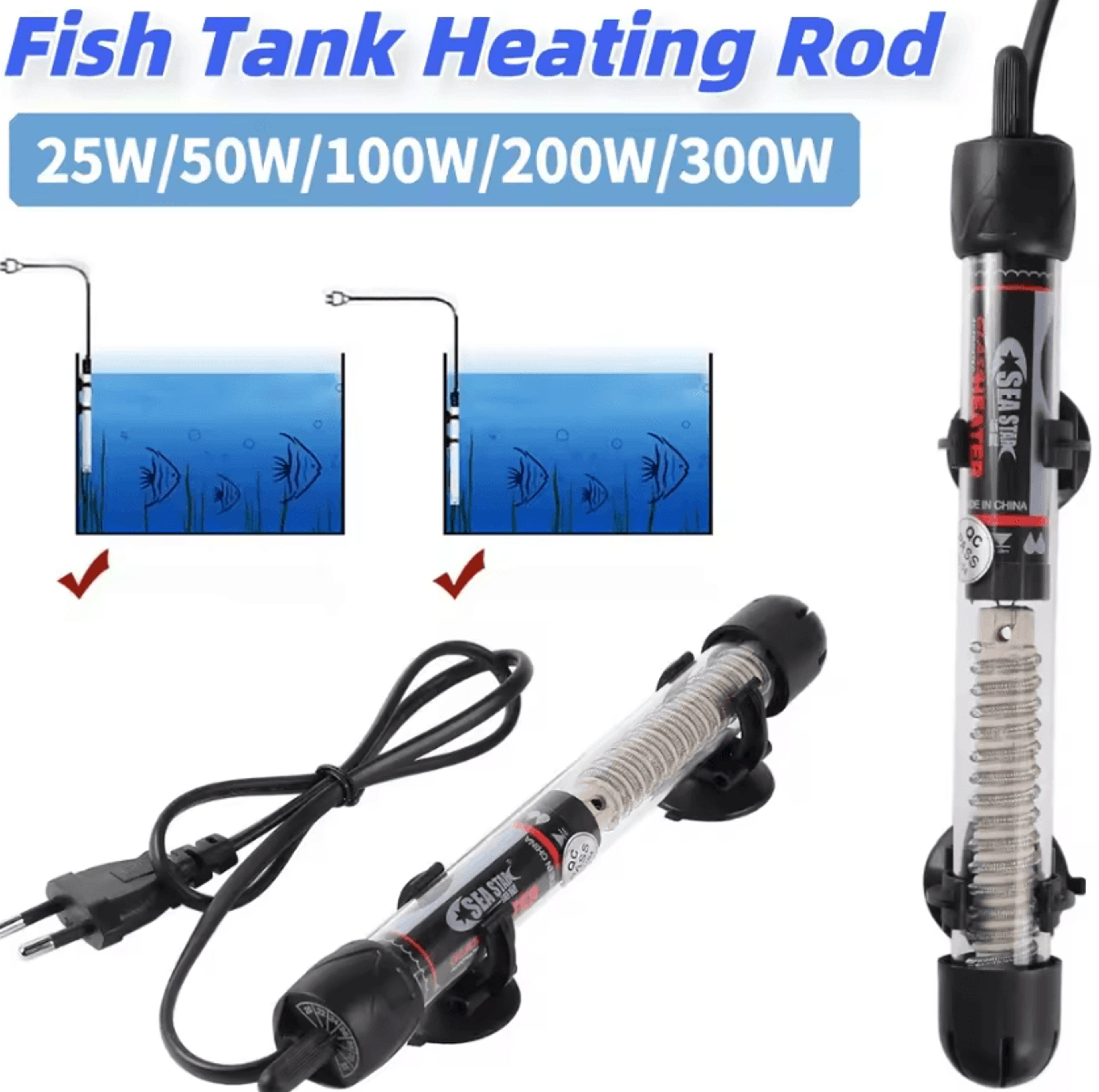 25-300w fish tank heating rod fish tank thermostat heater adjustable automatic sensitive thermostat rod aquariums access