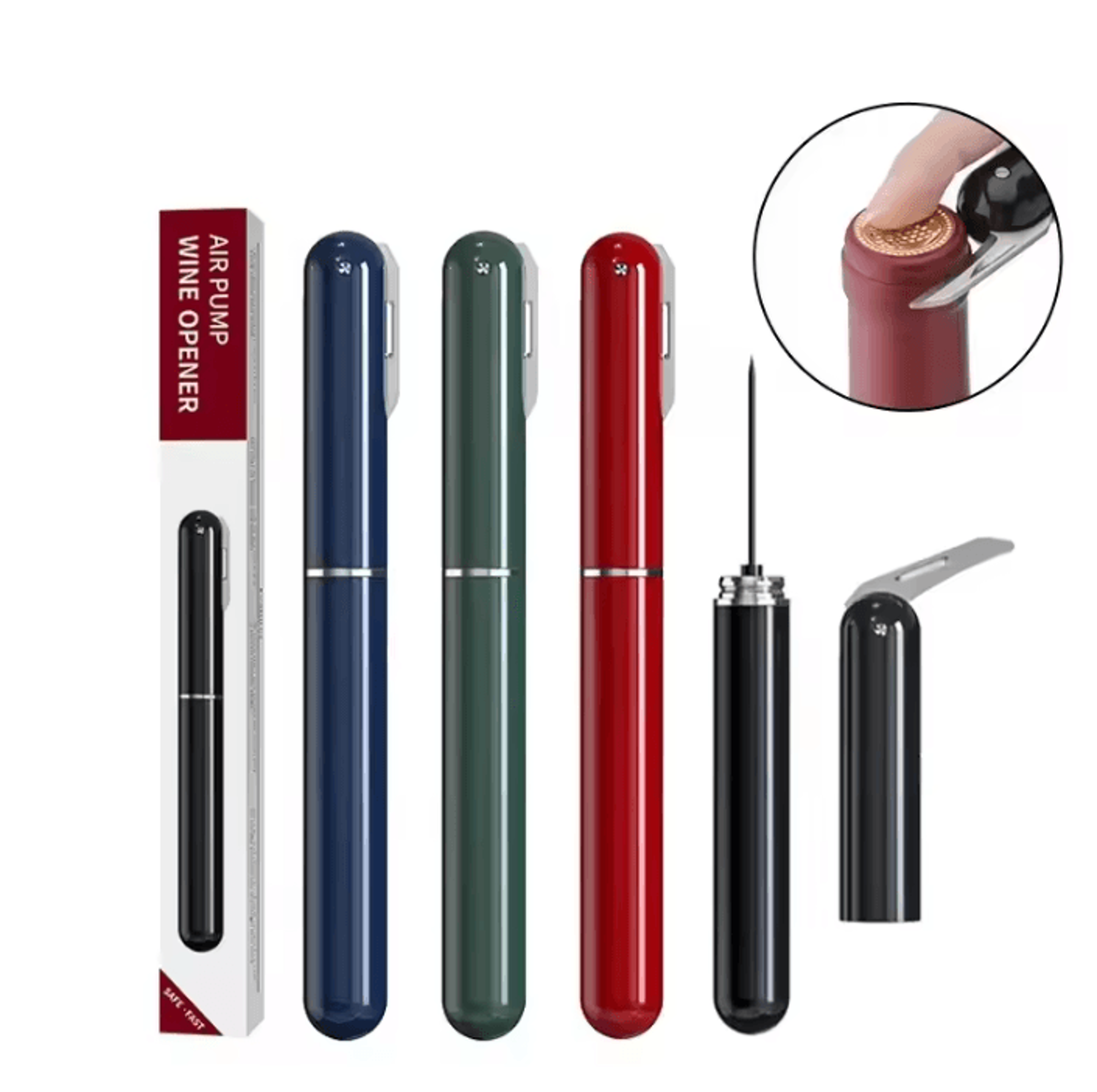 easy-pump air cork remover with integrated foil cutter