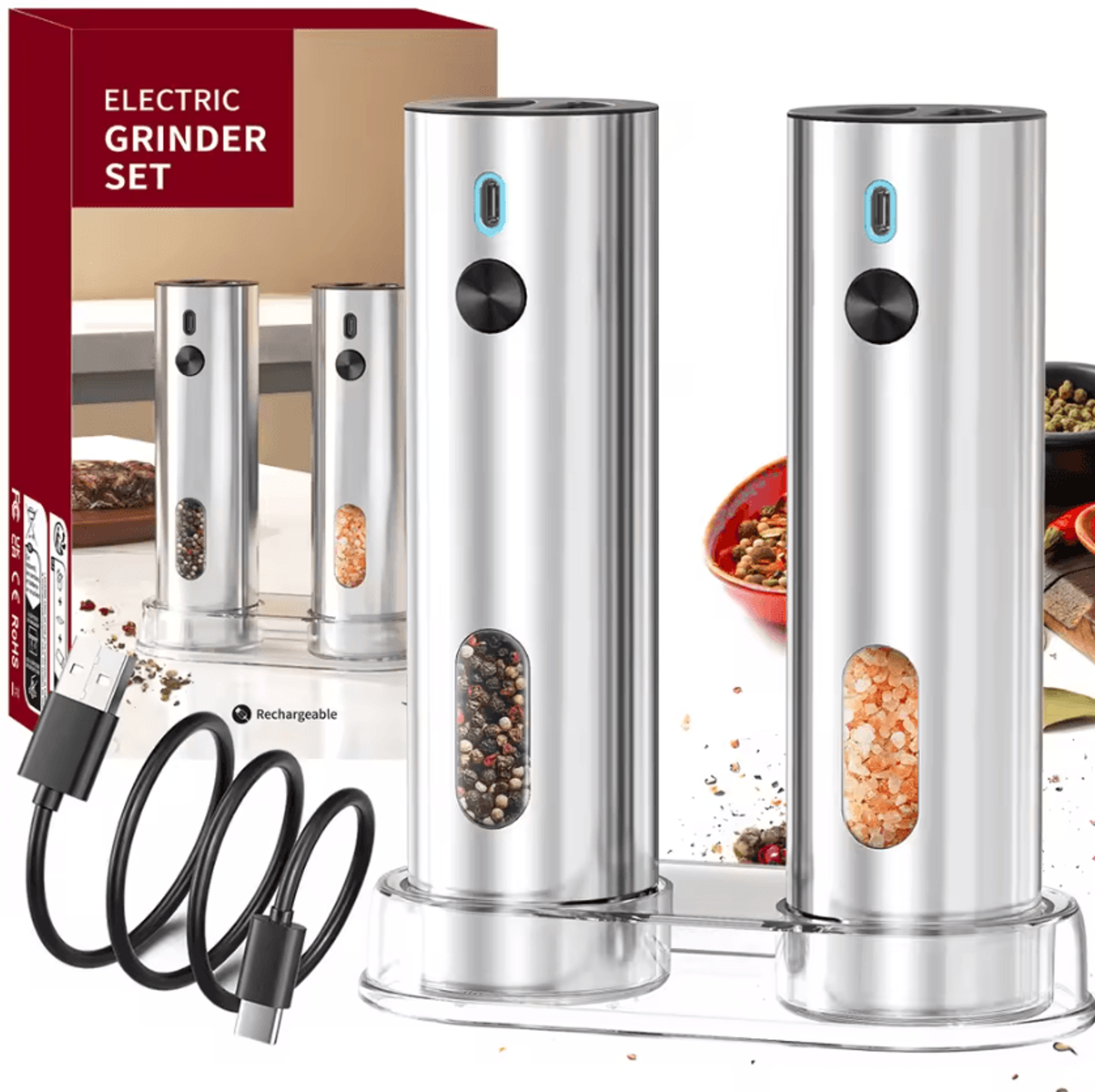 LED Illuminated Rechargeable Pepper Mill With Adjustable Grind 5