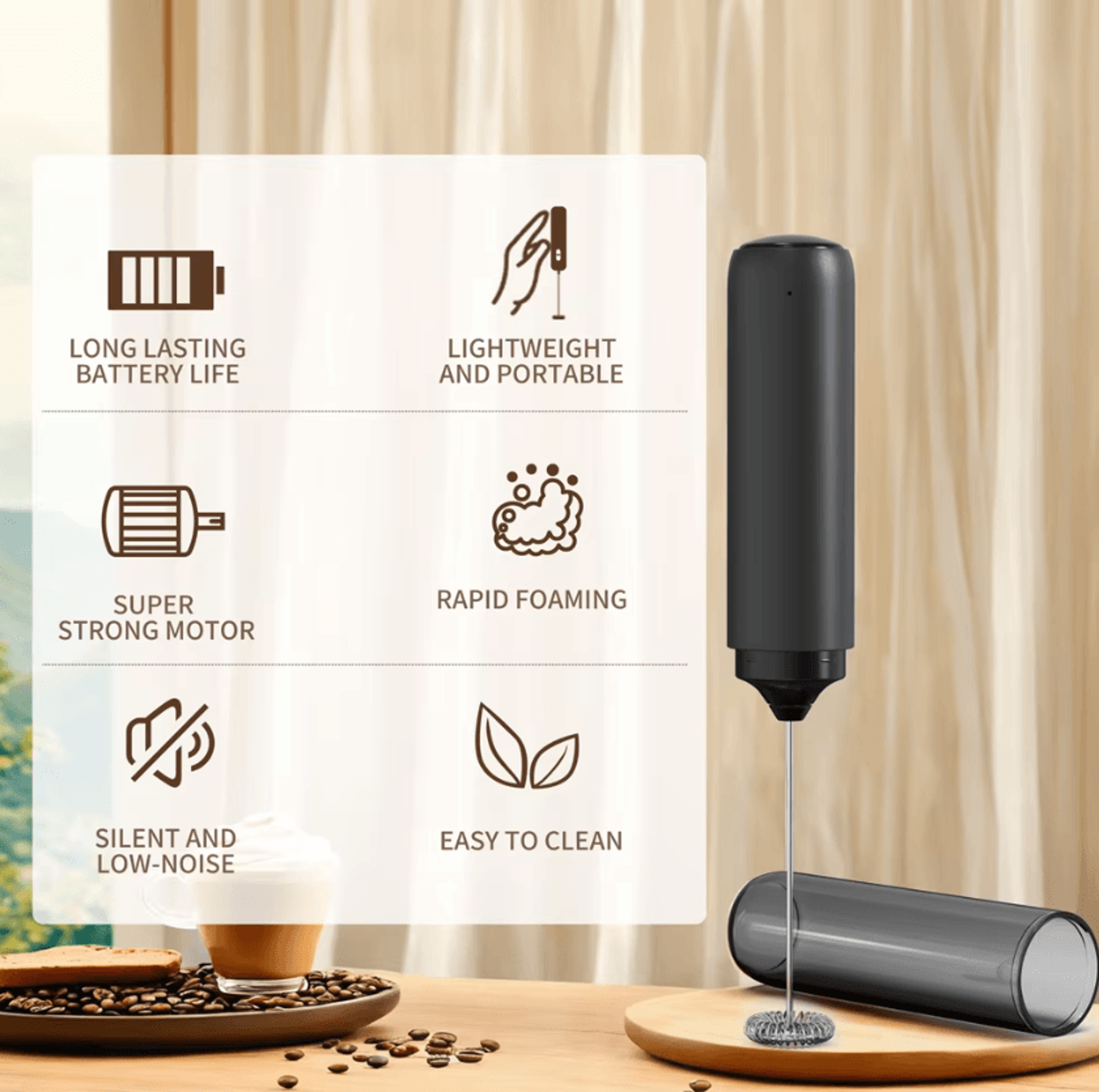whipmate rechargeable milk frother and handheld drink mixer