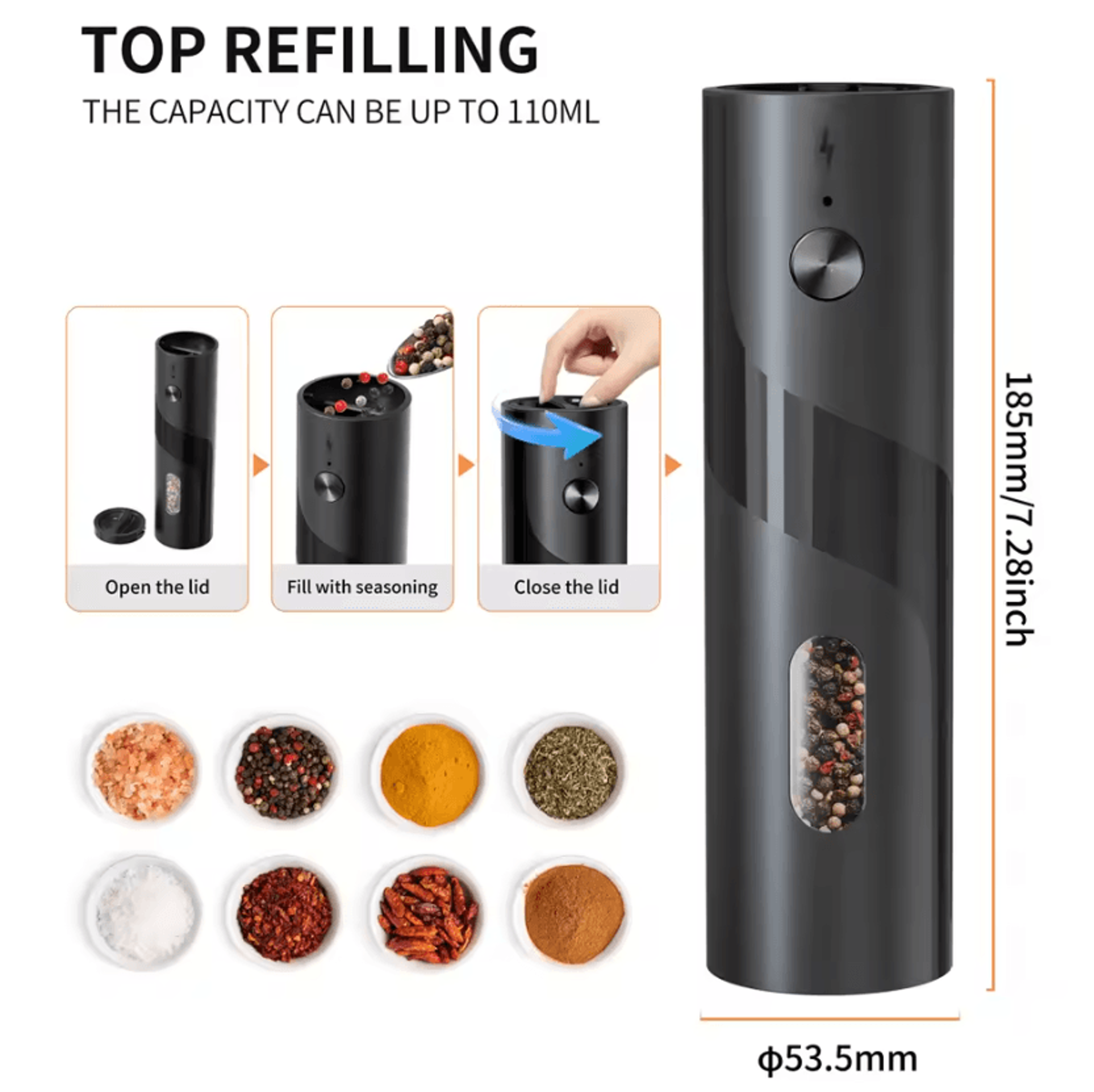 twingrind 110ml rechargeable salt and pepper mill set with charging base
