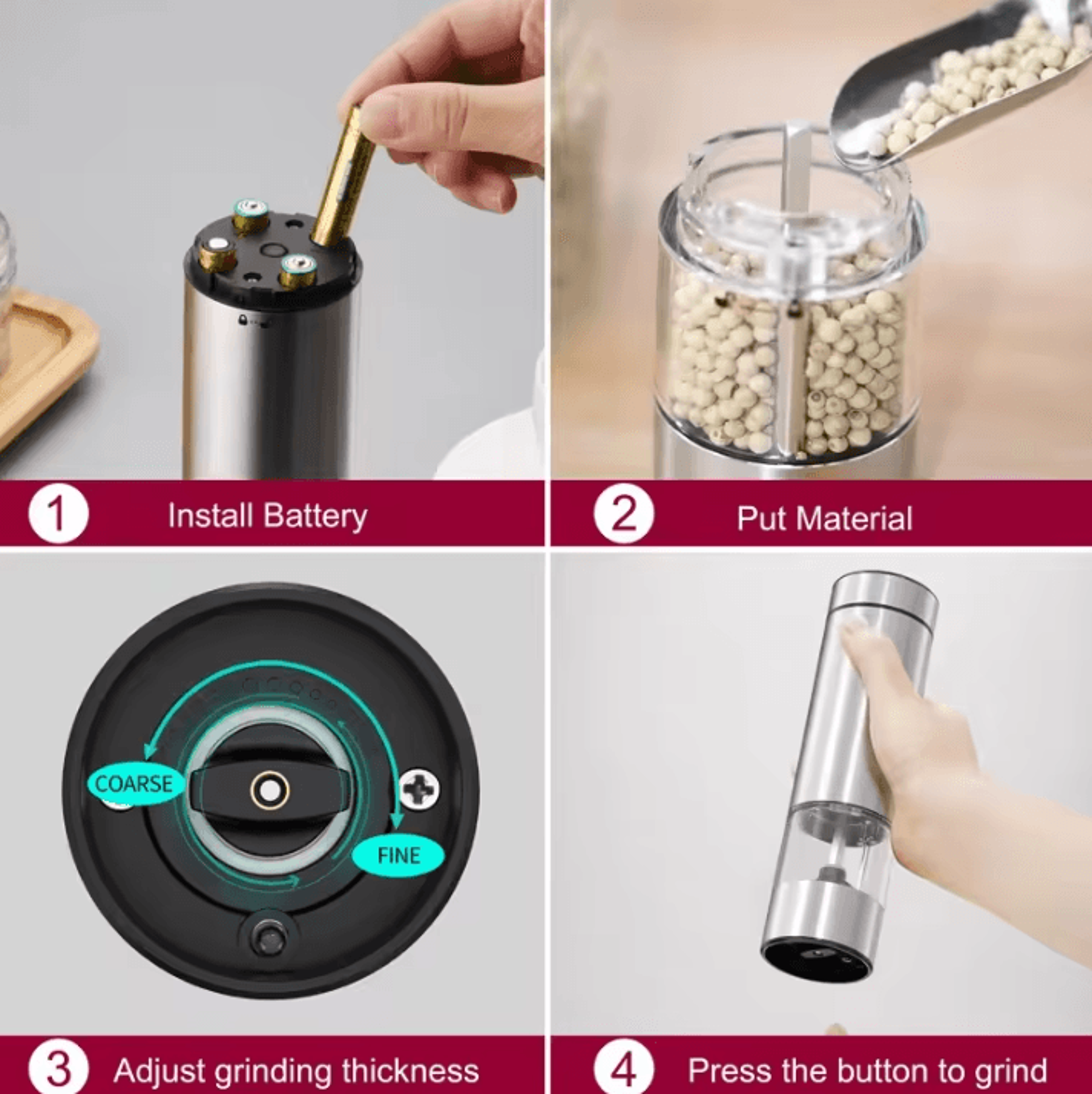 spicelume adjustable electric salt and pepper grinder 1 or 2 piece set
