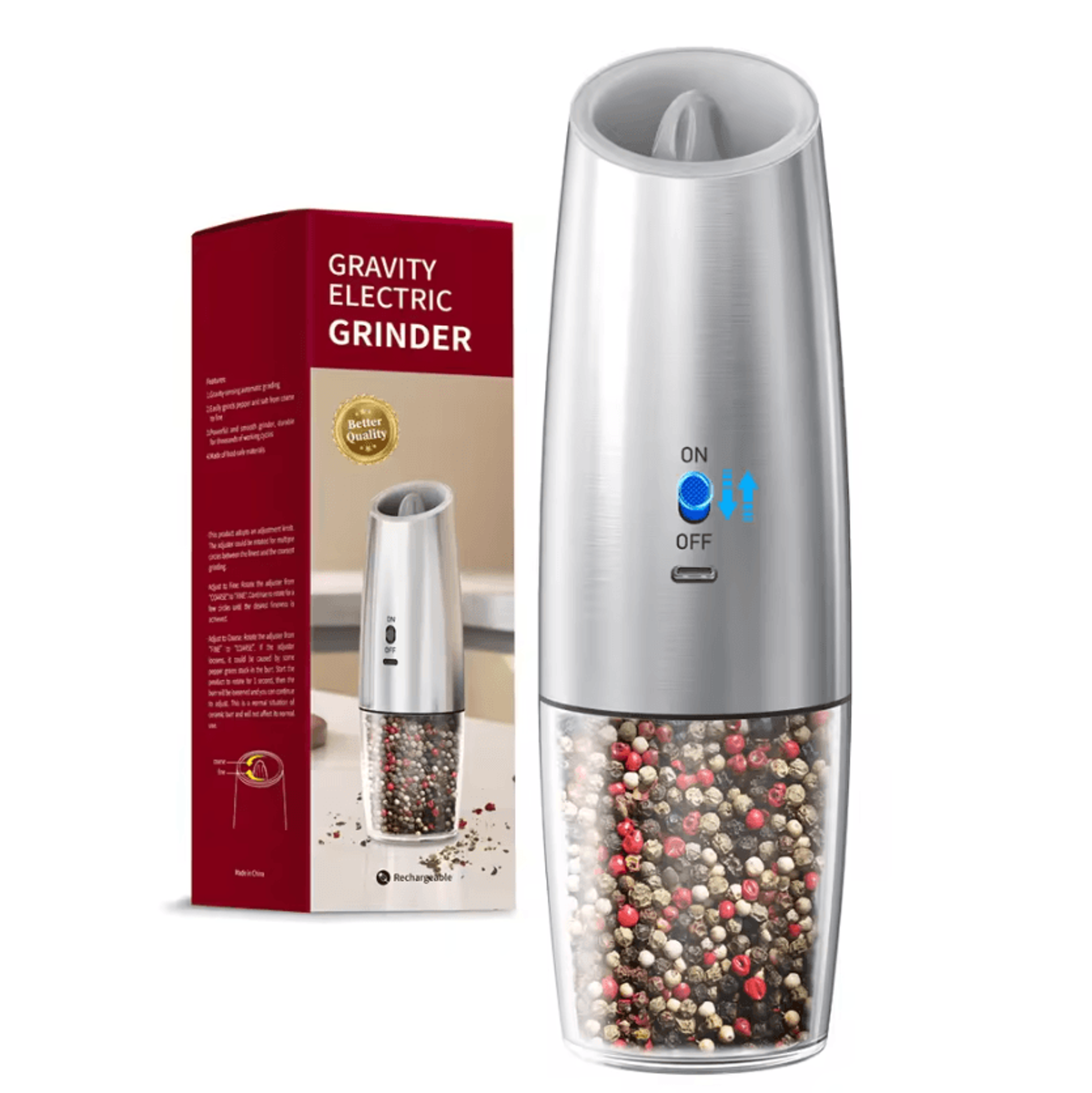Gravity Activated Electric Salt And Pepper Grinder With Adjustable Coarseness 4