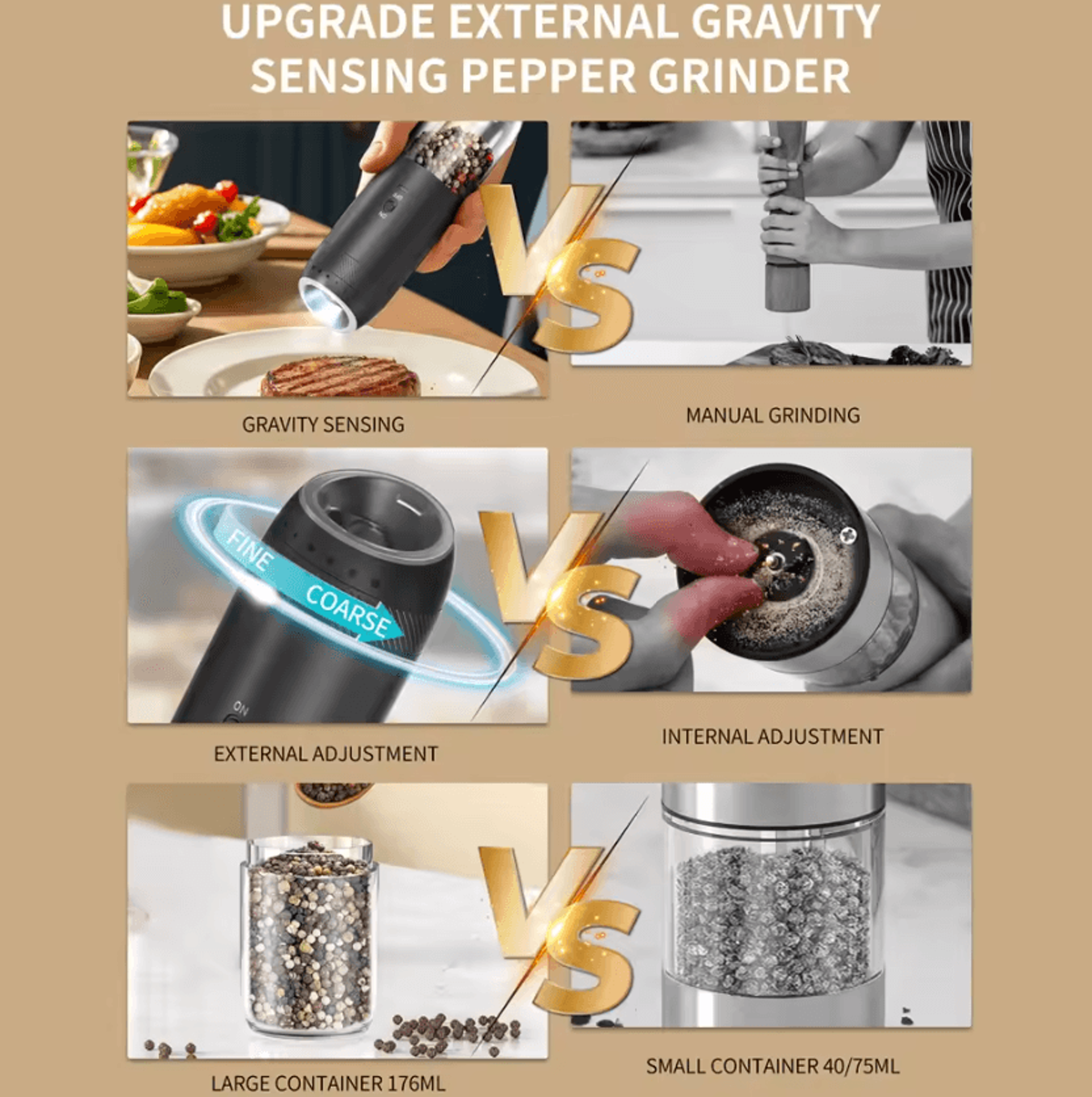 Tilt And Grind Automatic Salt And Pepper Mill With LED Light 1