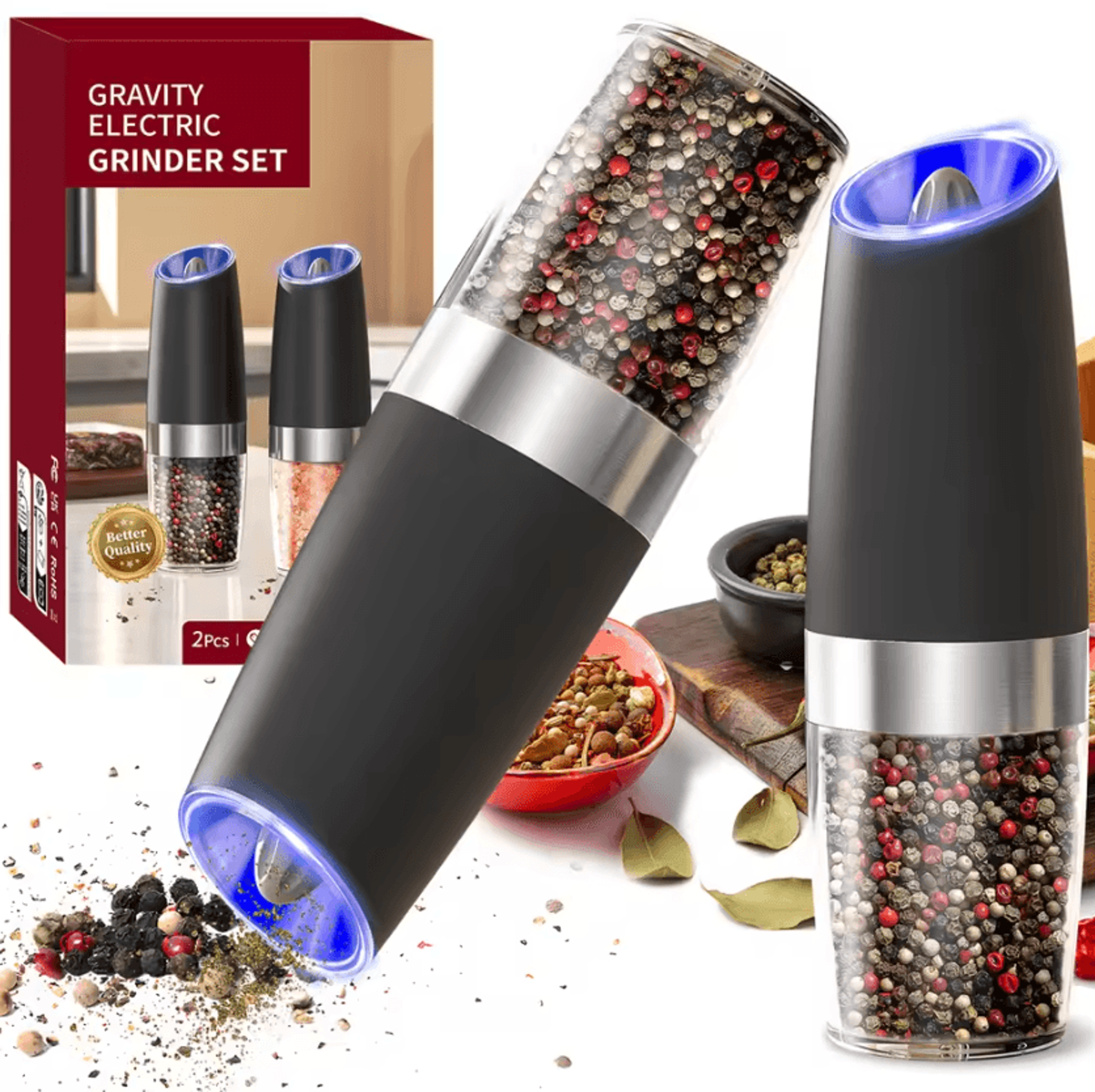 TiltGrind Automatic Gravity Salt And Pepper Grinder Set 5