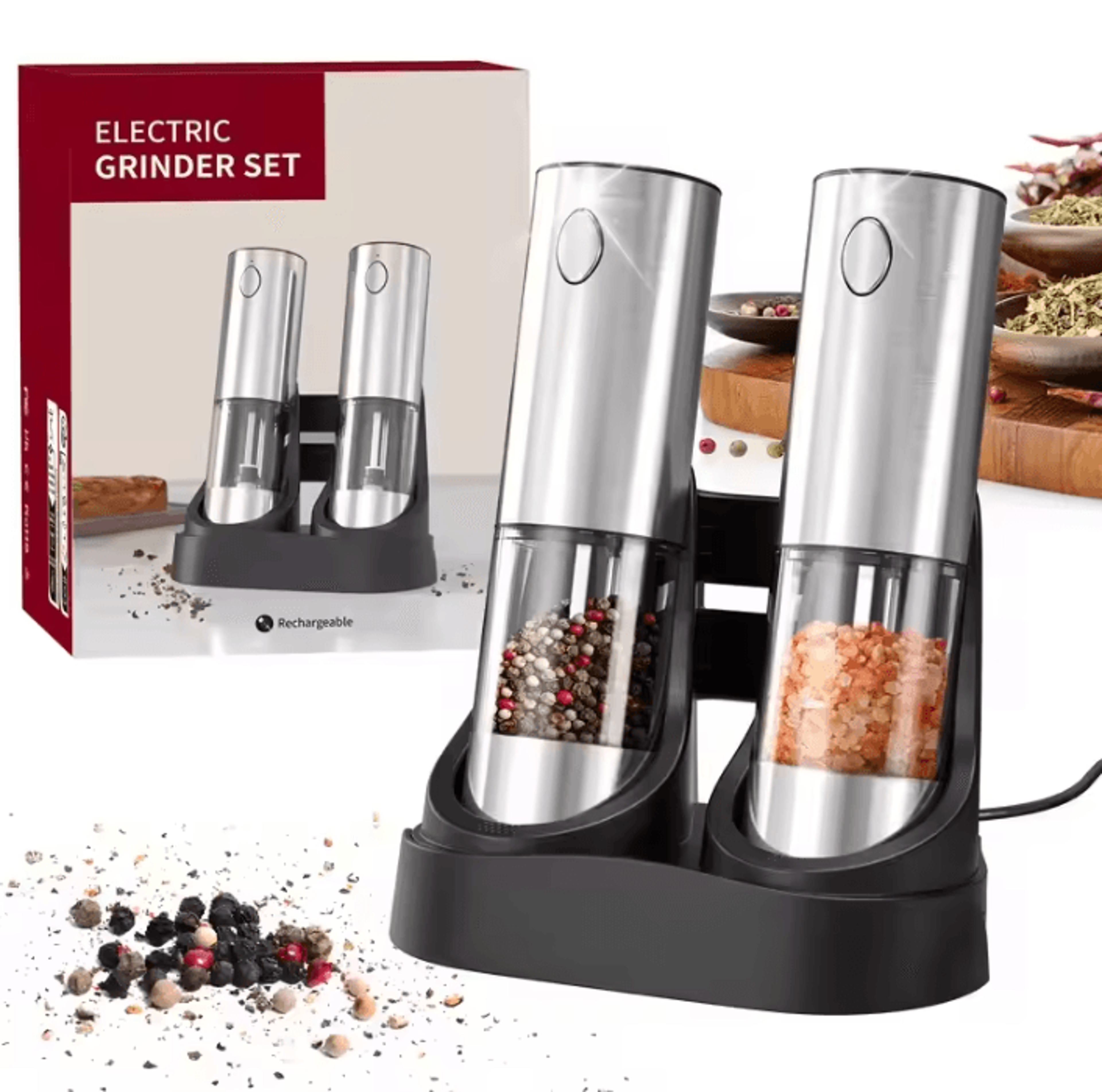 TiltGlow Gravity Electric Salt And Pepper Grinder With LED Light 5