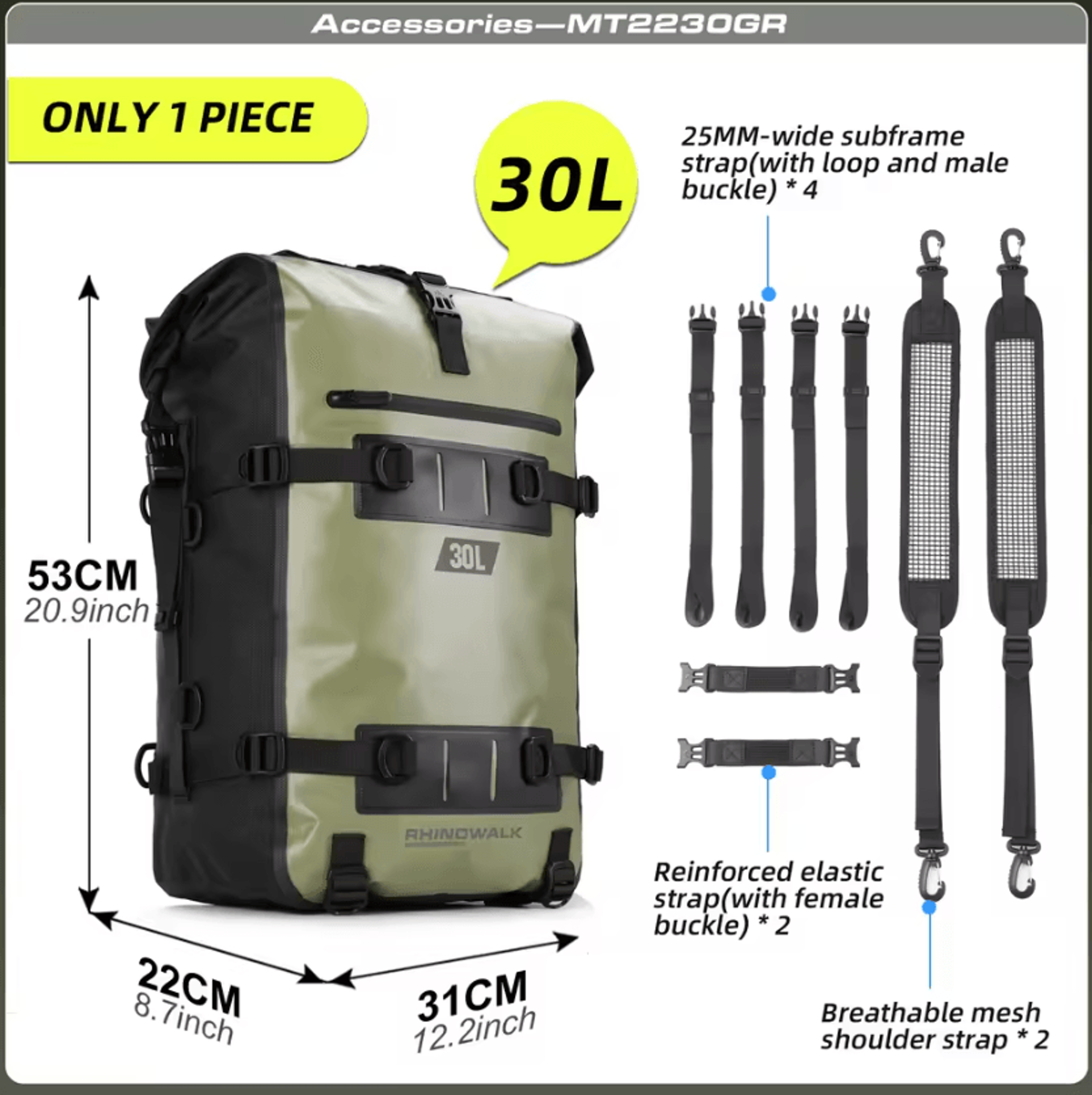 Rhinowalk 8L 15L 30L Waterproof Motorcycle Rear Seat Tail Bag 9