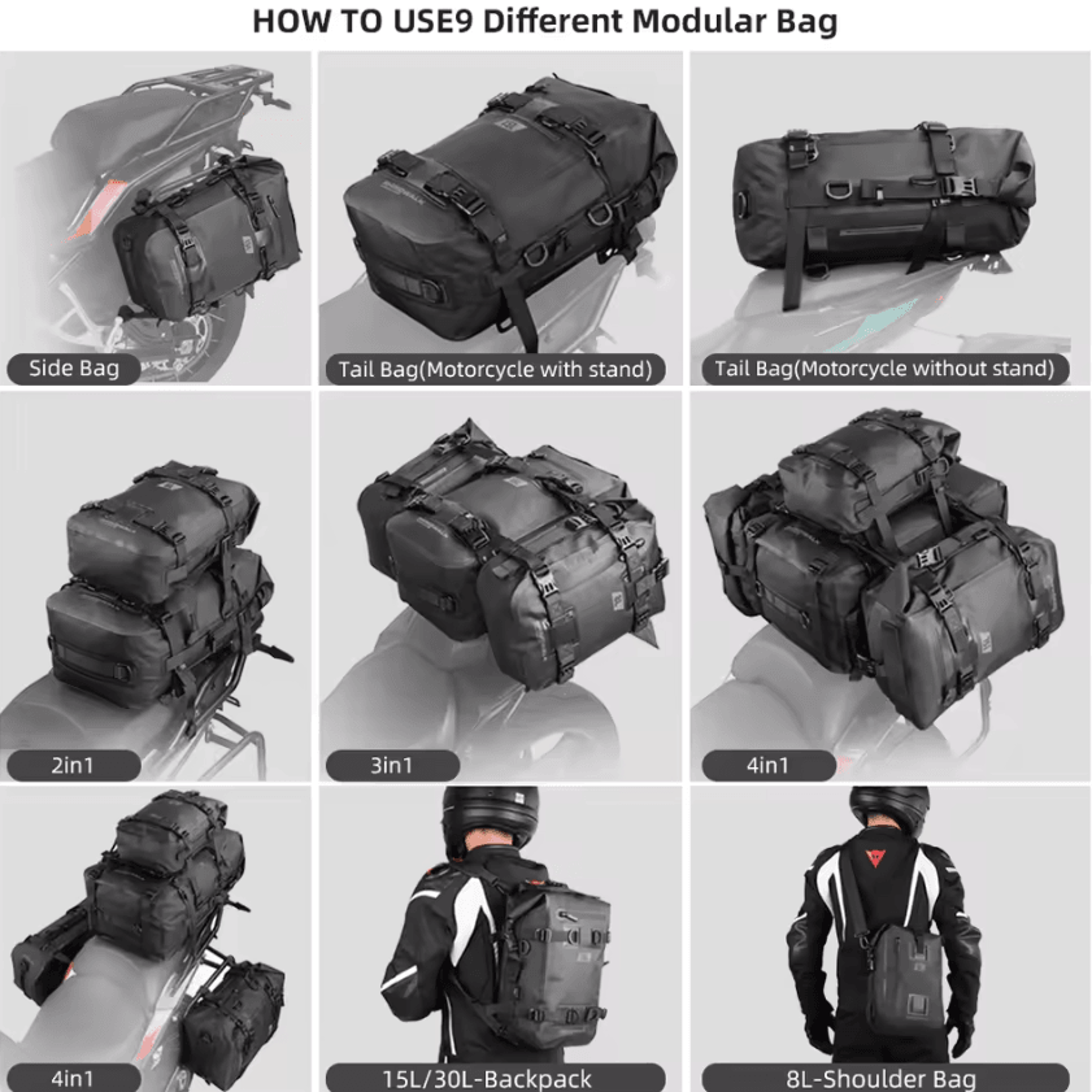 Rhinowalk 8L 15L 30L Waterproof Motorcycle Rear Seat Tail Bag 3