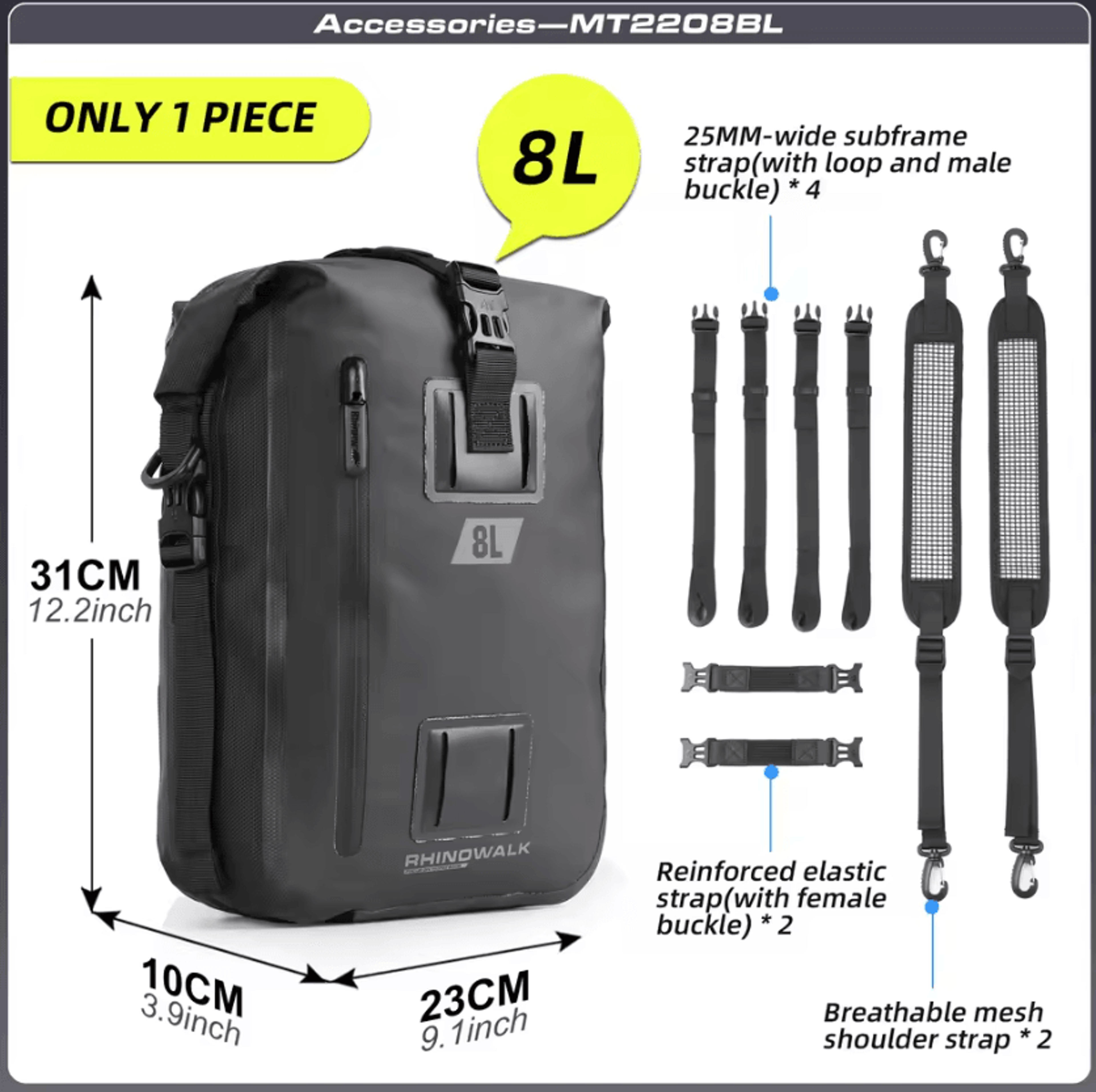 Rhinowalk 8L 15L 30L Waterproof Motorcycle Rear Seat Tail Bag 7