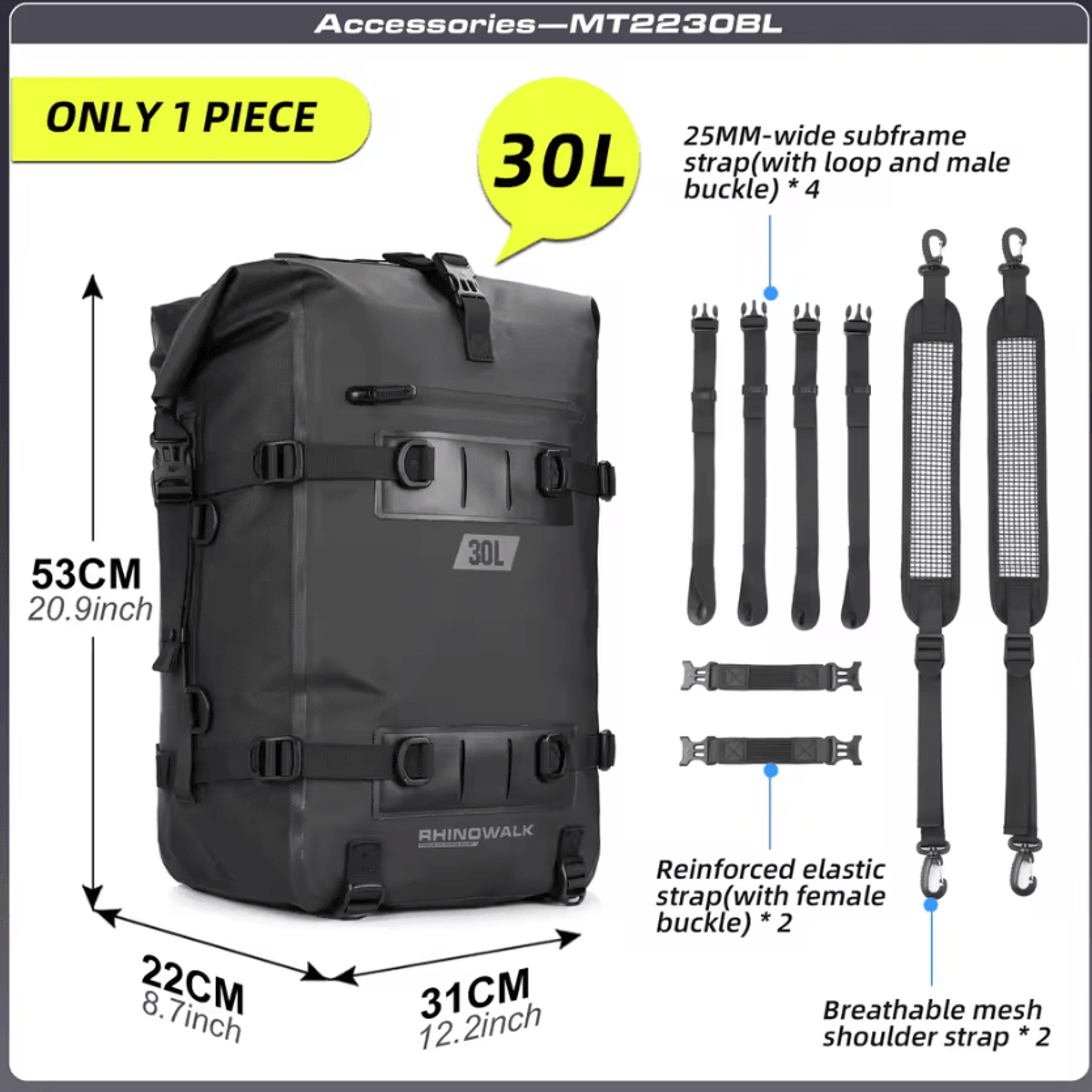 Rhinowalk 8L 15L 30L Waterproof Motorcycle Rear Seat Tail Bag 6
