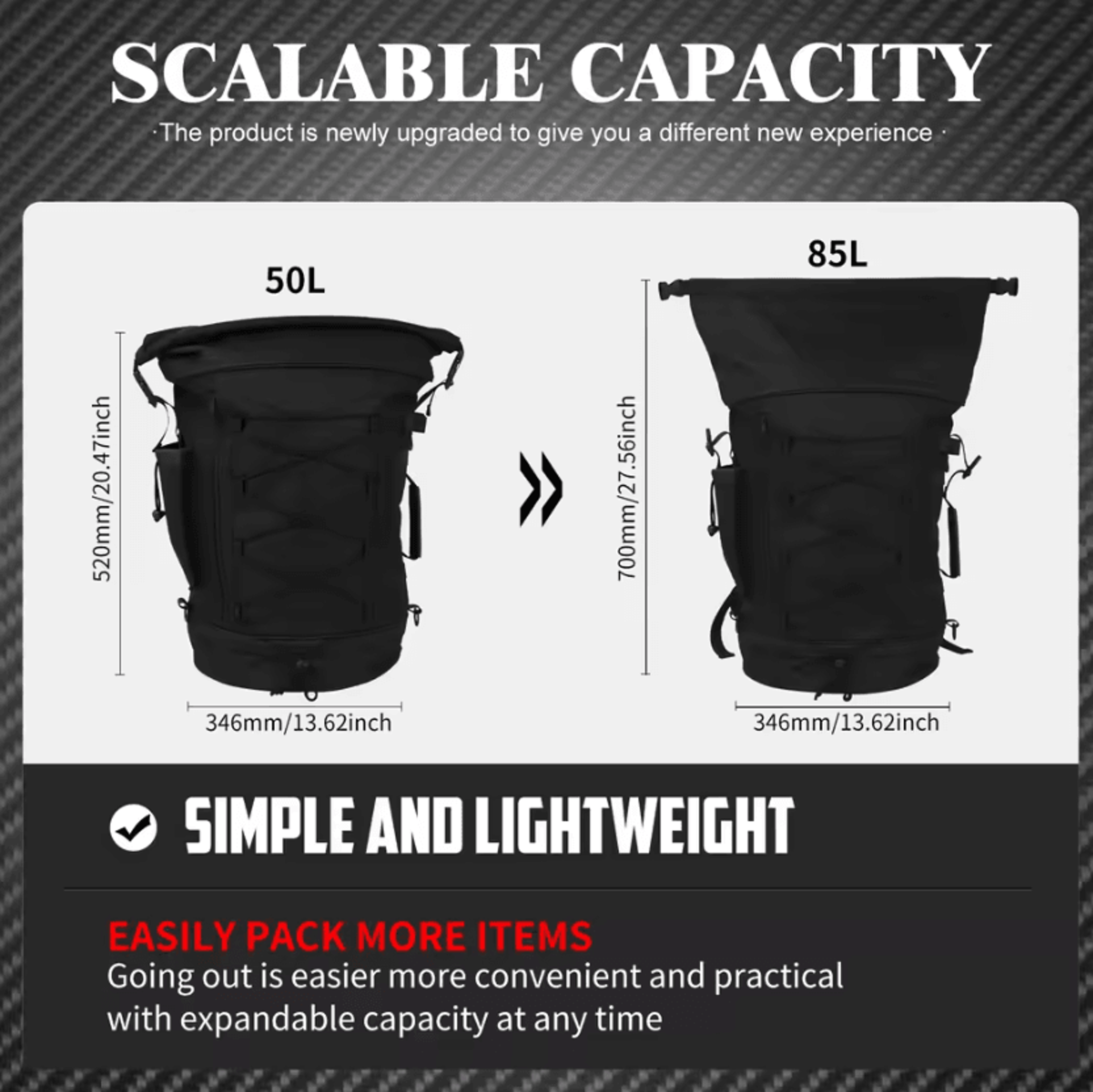 Expandable 50L To 85L Motorcycle Sissy Bar Travel Bag 4