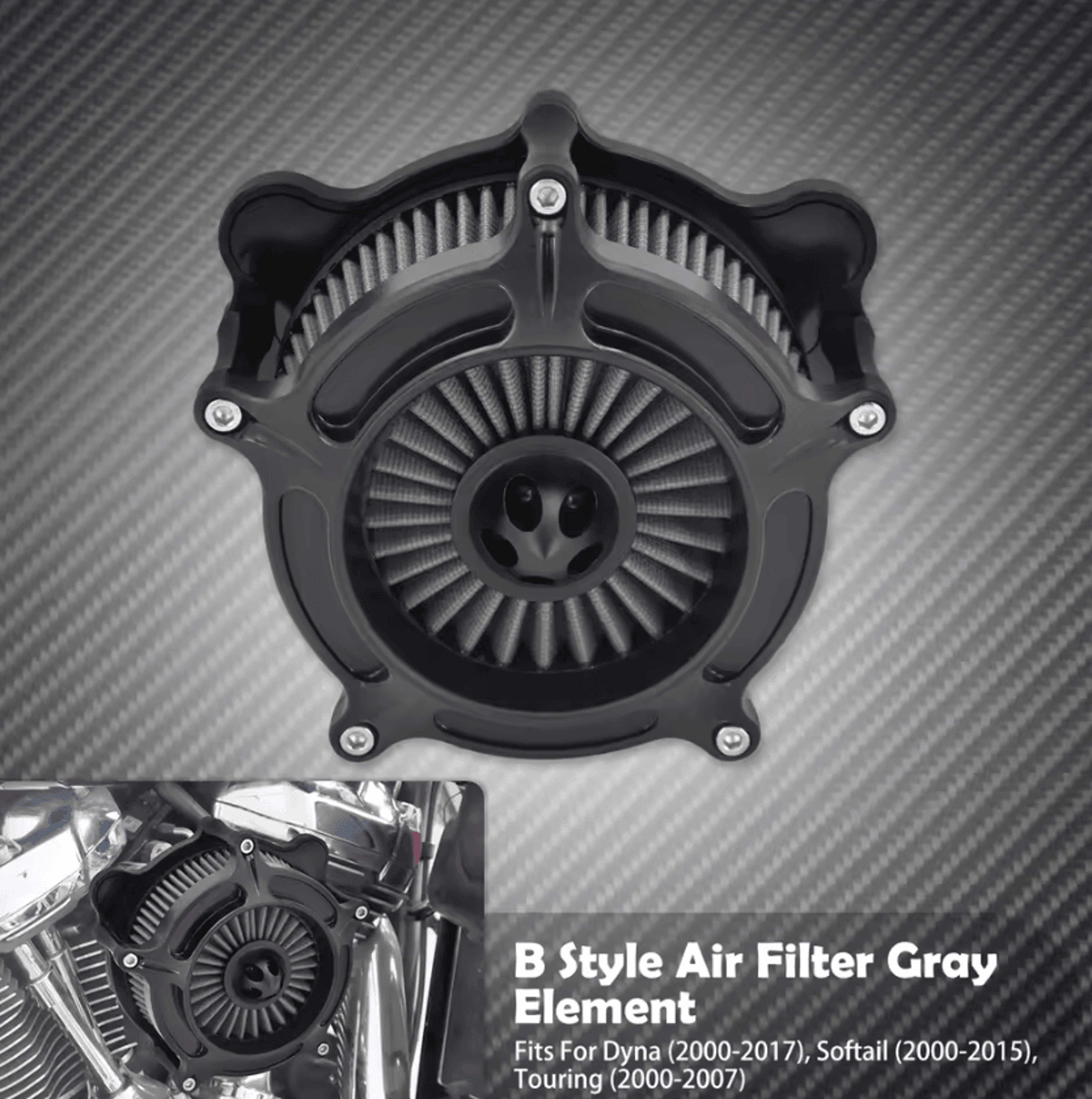 Black High Flow Air Cleaner Intake Kit For Harley Sportster Touring Dyna Softail 5
