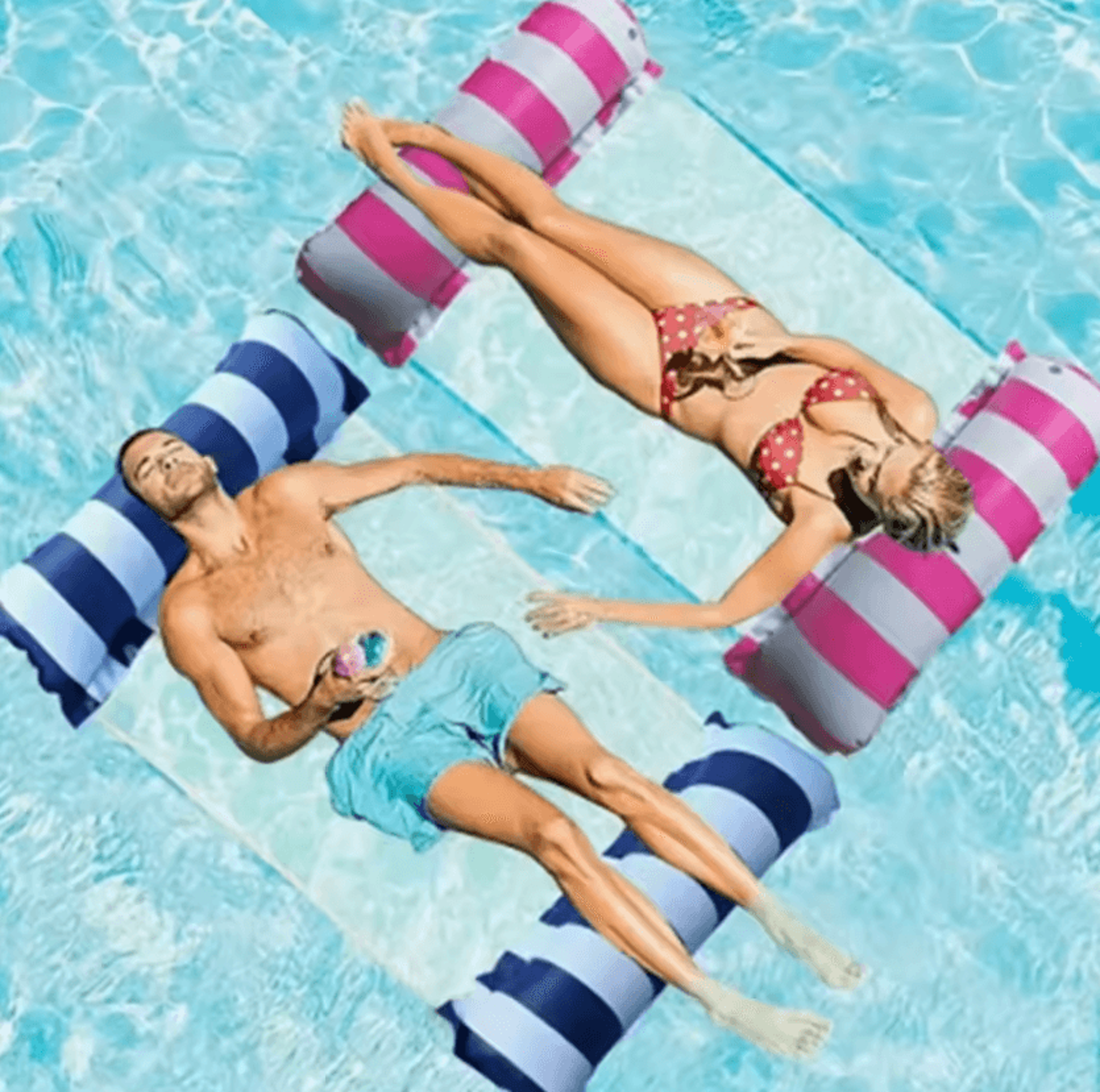 striped inflatable pool lounge chair with cooling mesh backrest