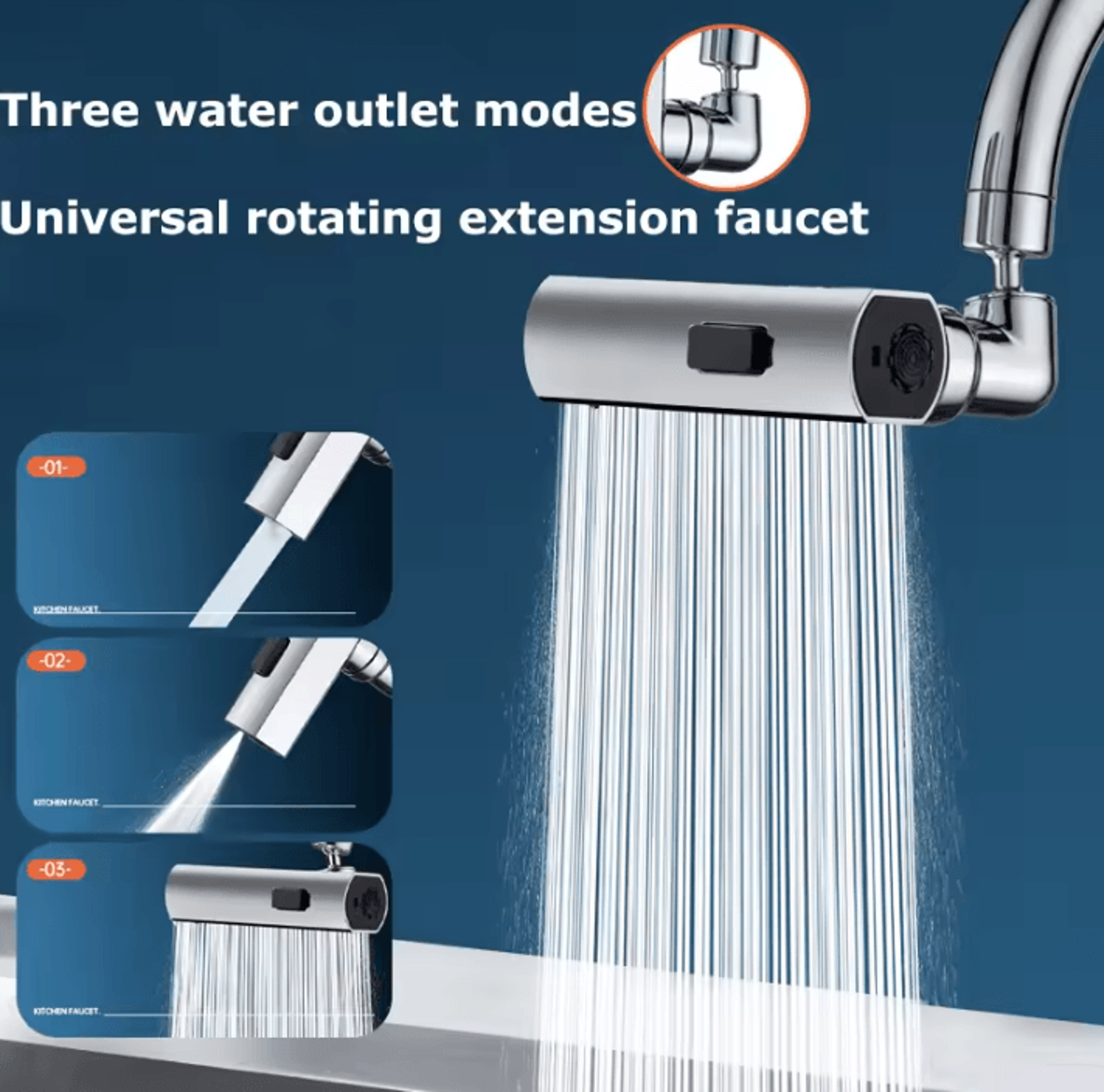 three-mode waterfall swivel faucet extender for kitchen sink
