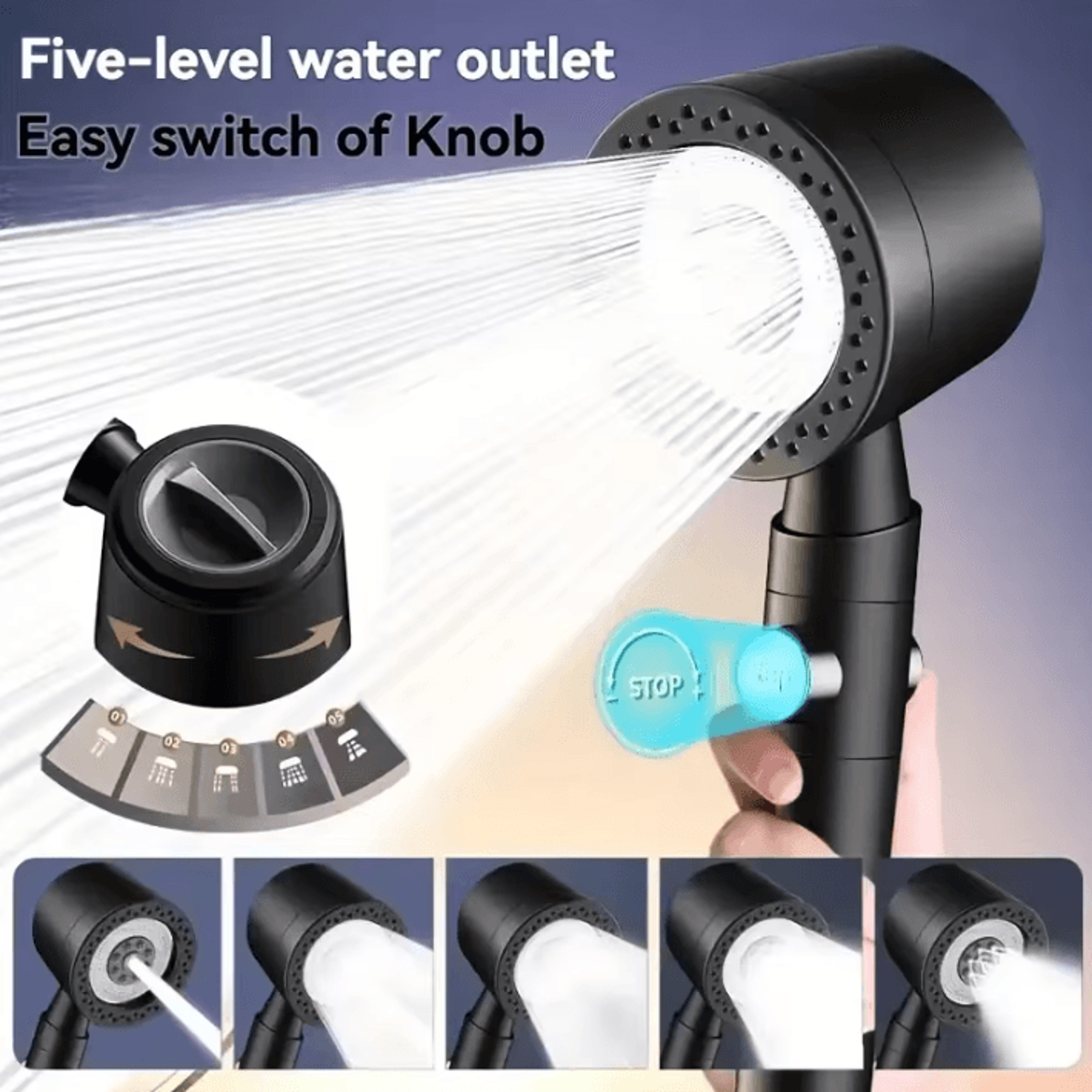 AquaFlow 5Mode High Pressure Filter Handheld Shower Head 1