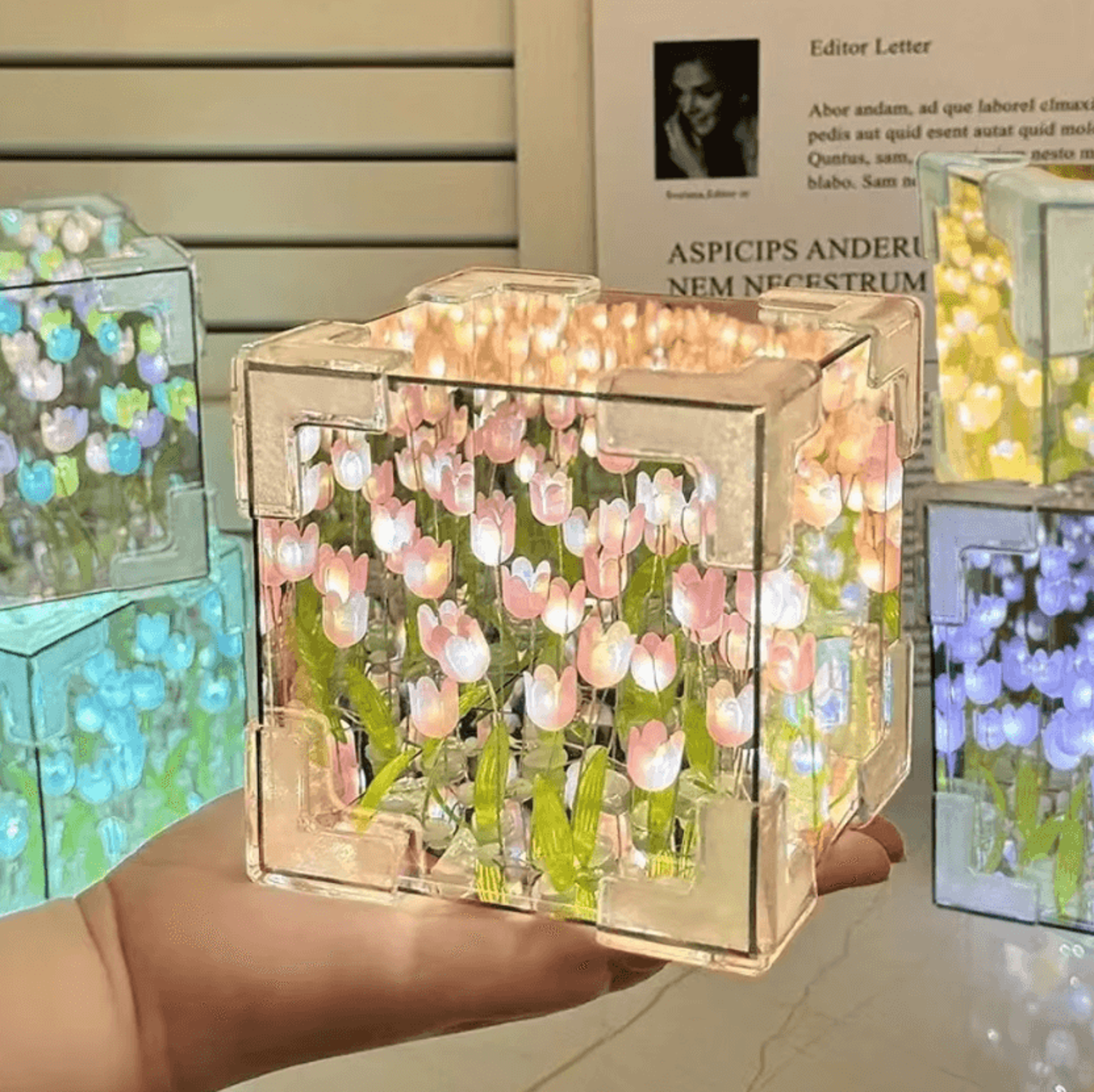 BloomGlow DIY Tulip Mirror Cube Night Light 0