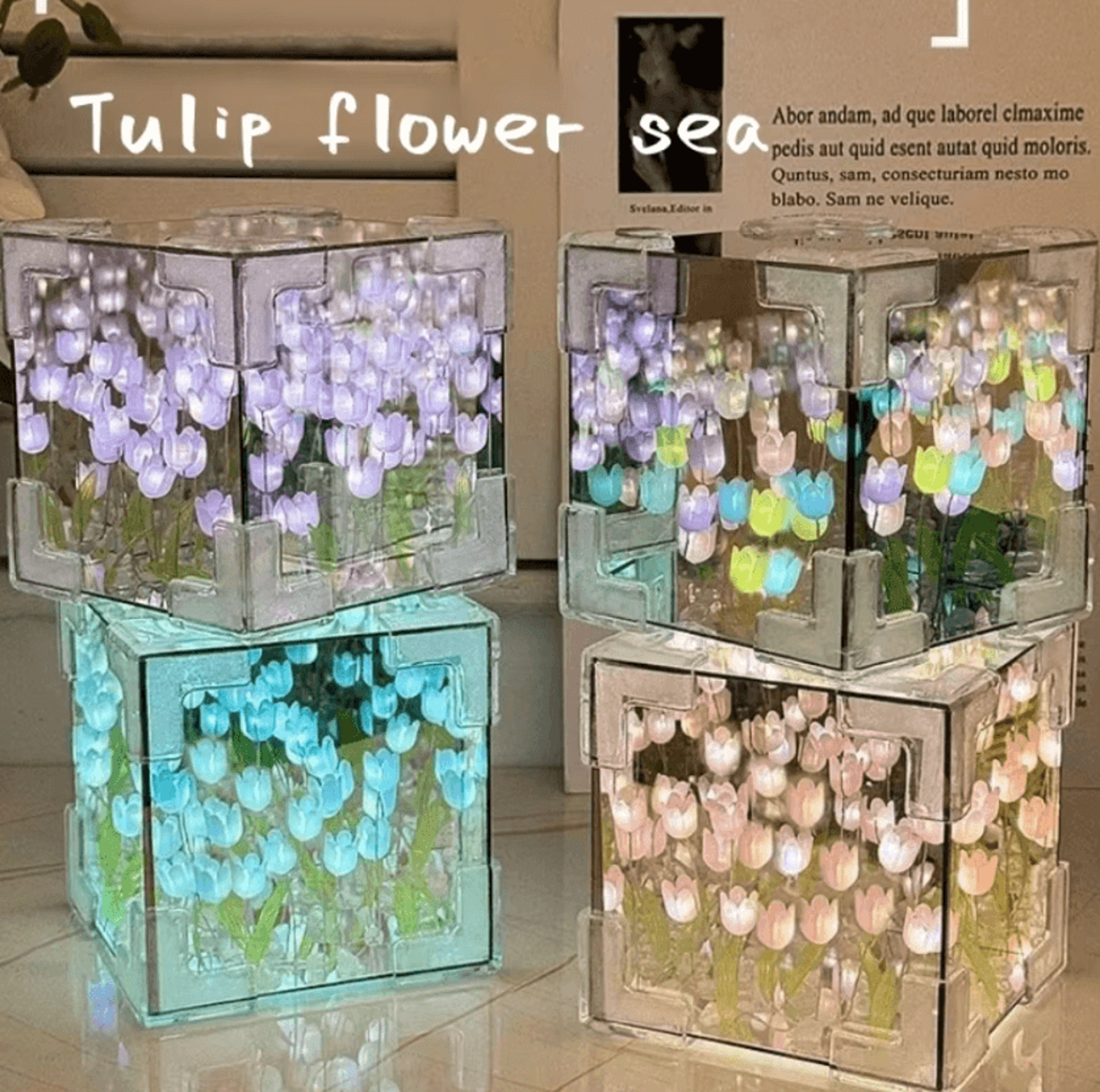BloomGlow DIY Tulip Mirror Cube Night Light 2