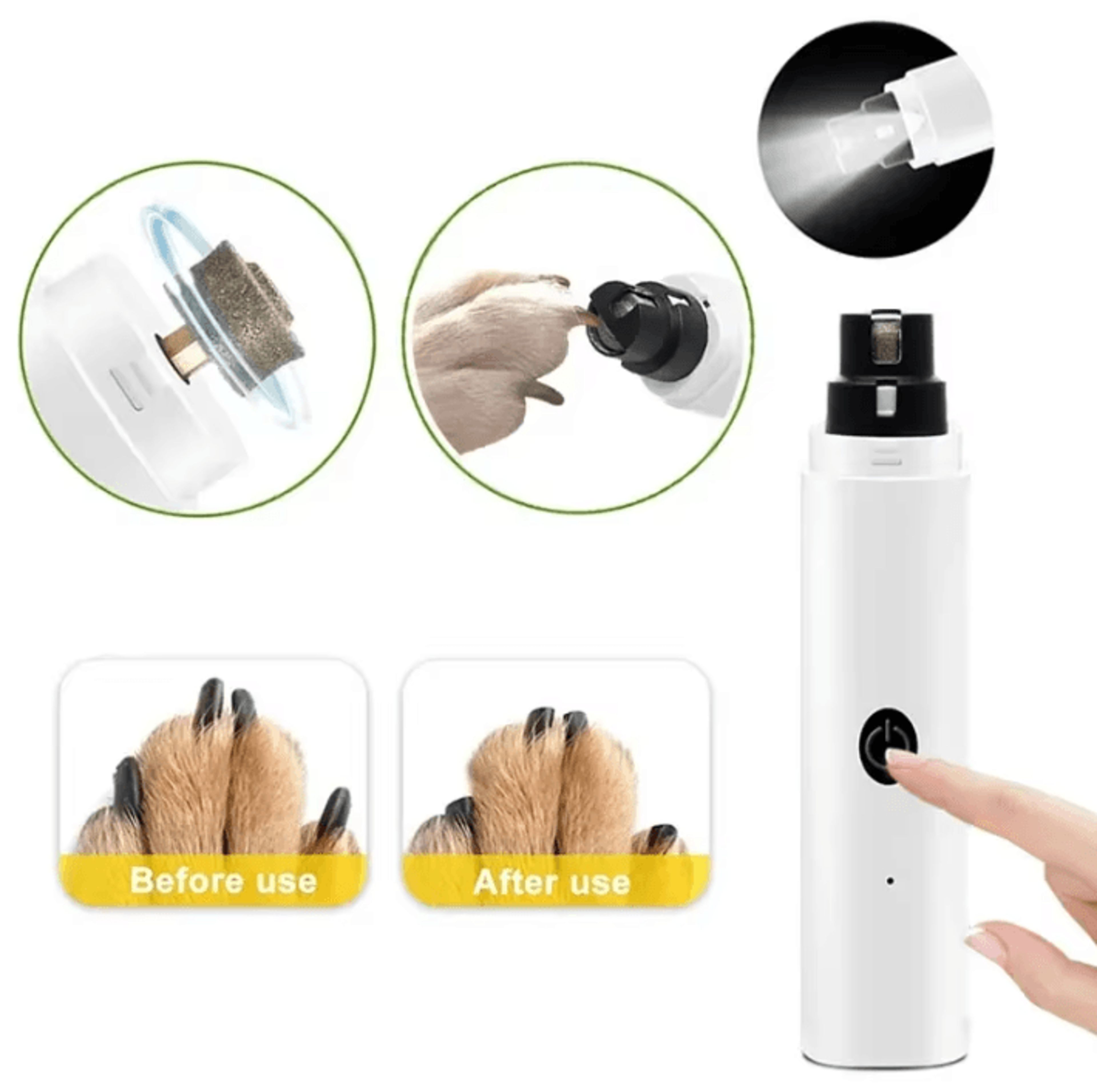 pawglow rechargeable led electric nail grinder for dogs and cats