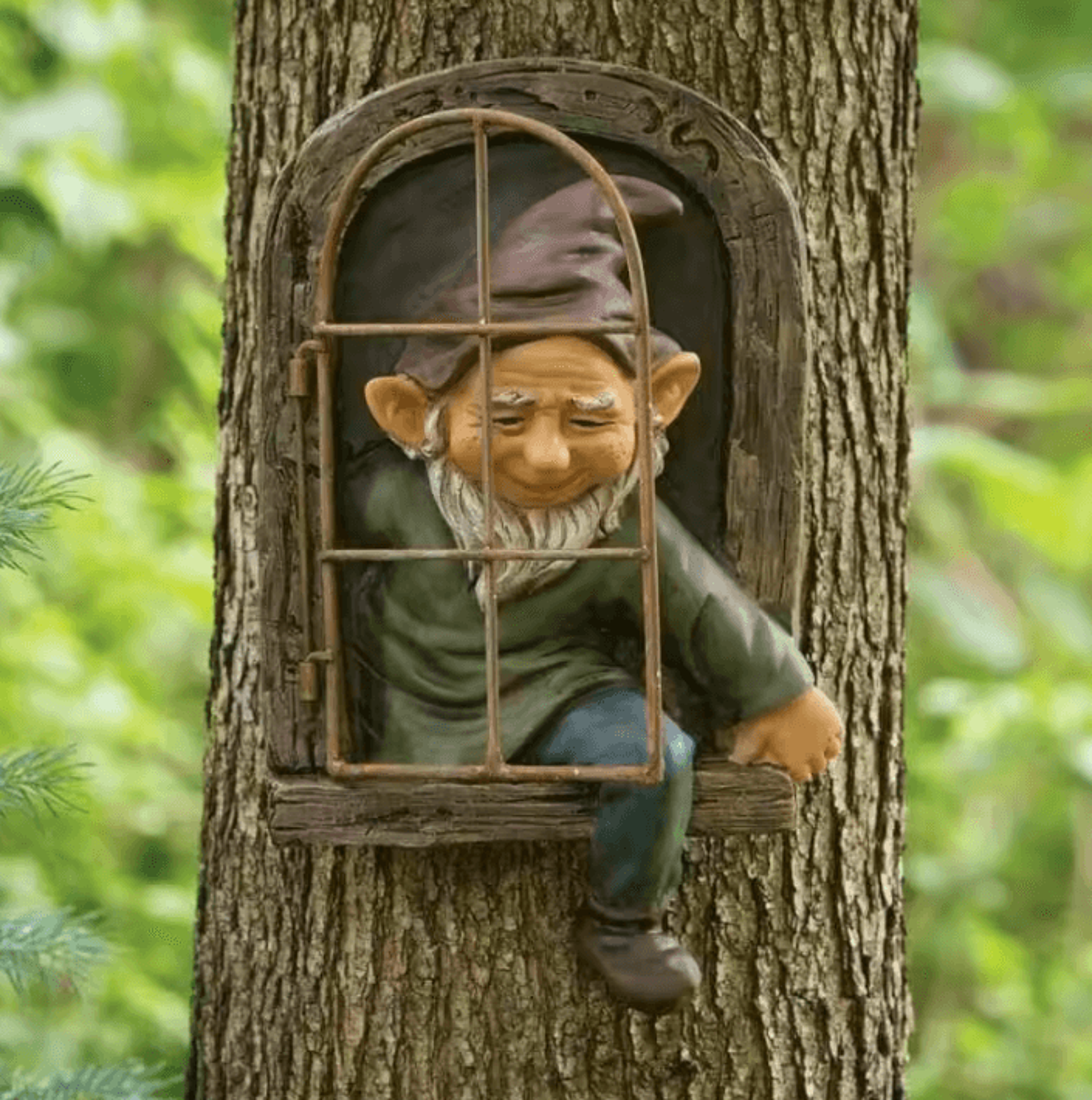 TreePeek Whimsical Elf Hugging Garden Statue 6