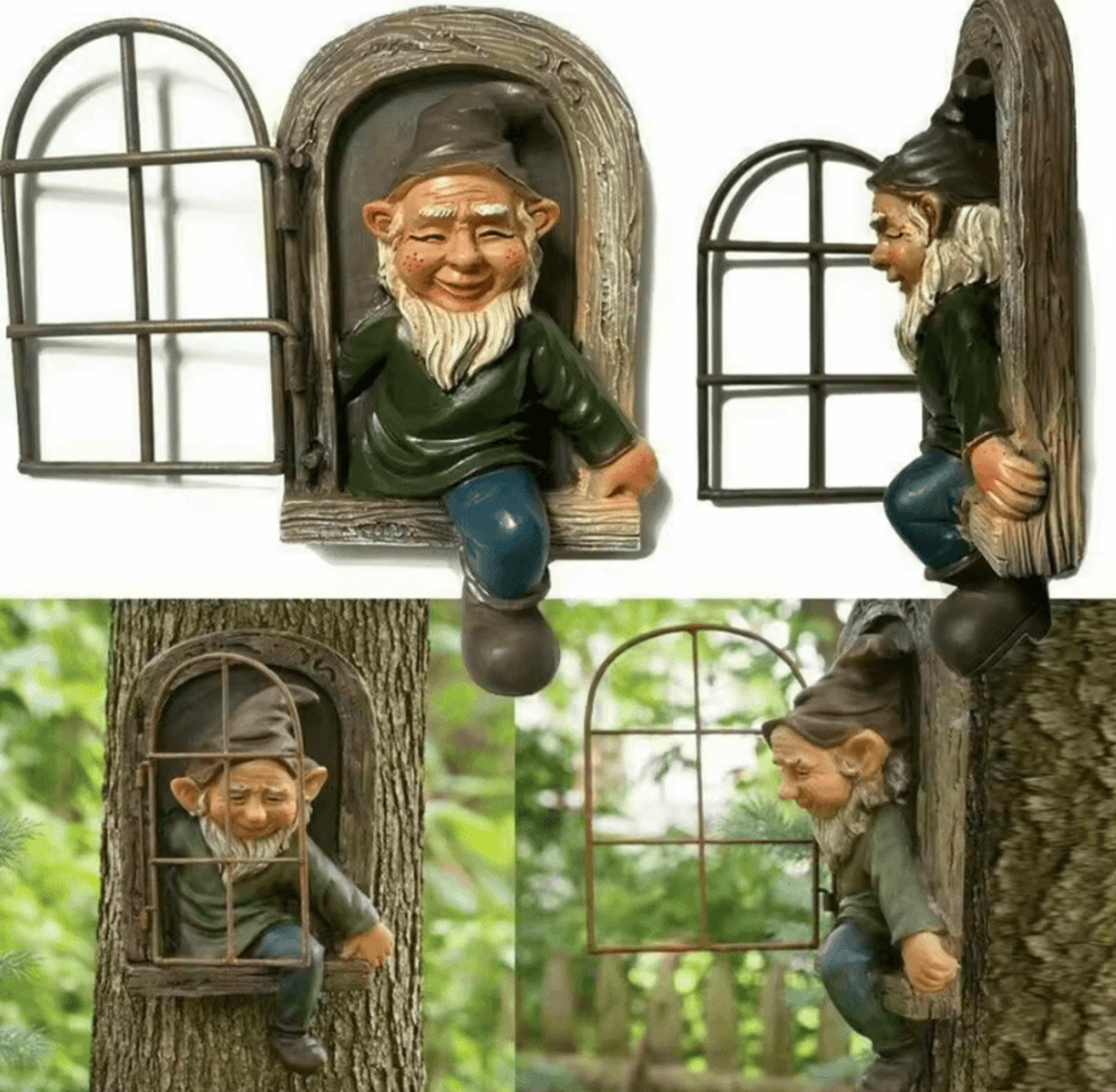 TreePeek Whimsical Elf Hugging Garden Statue 5
