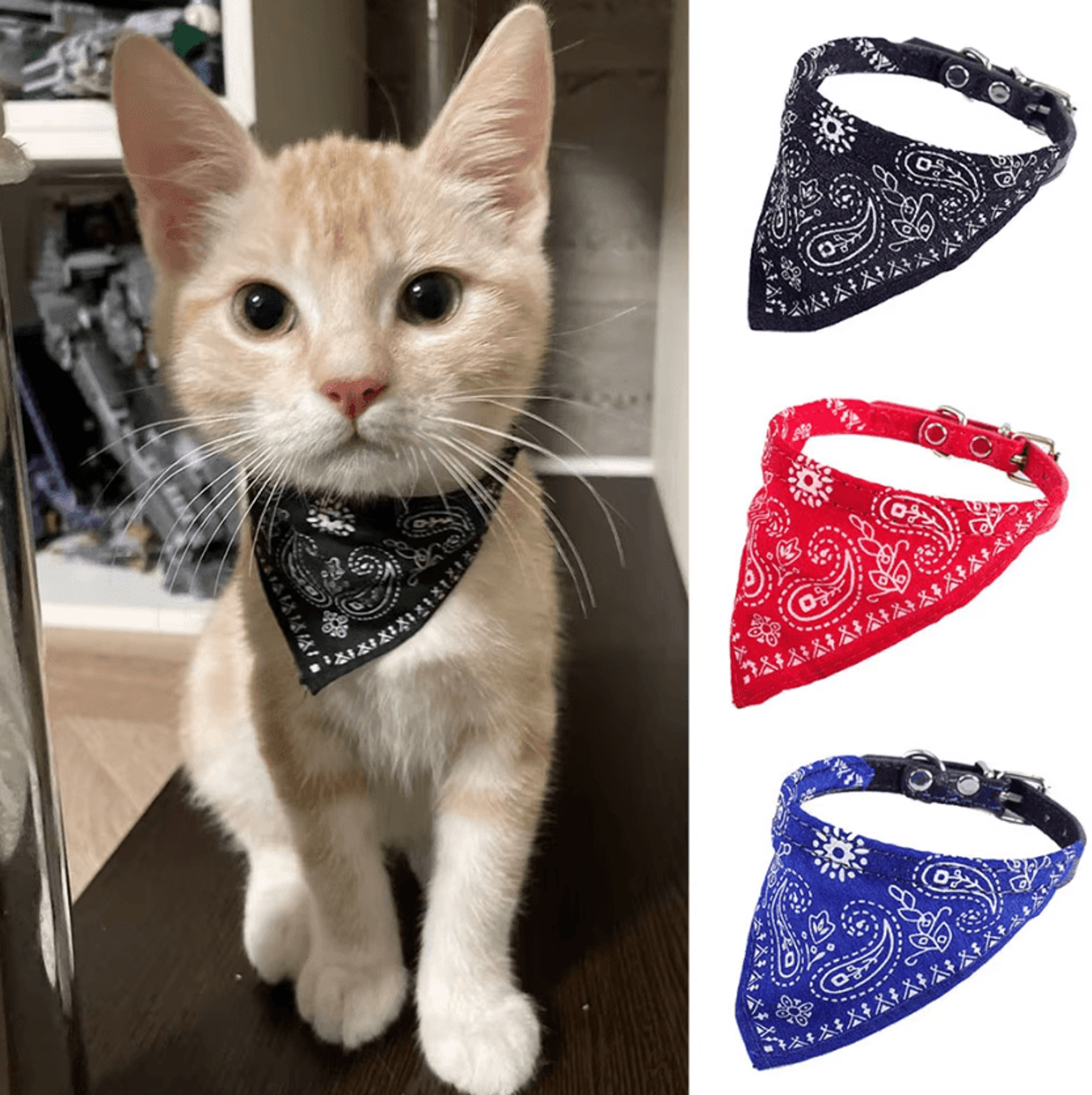 pawcharm adjustable printed bandana collar for cats and small dogs