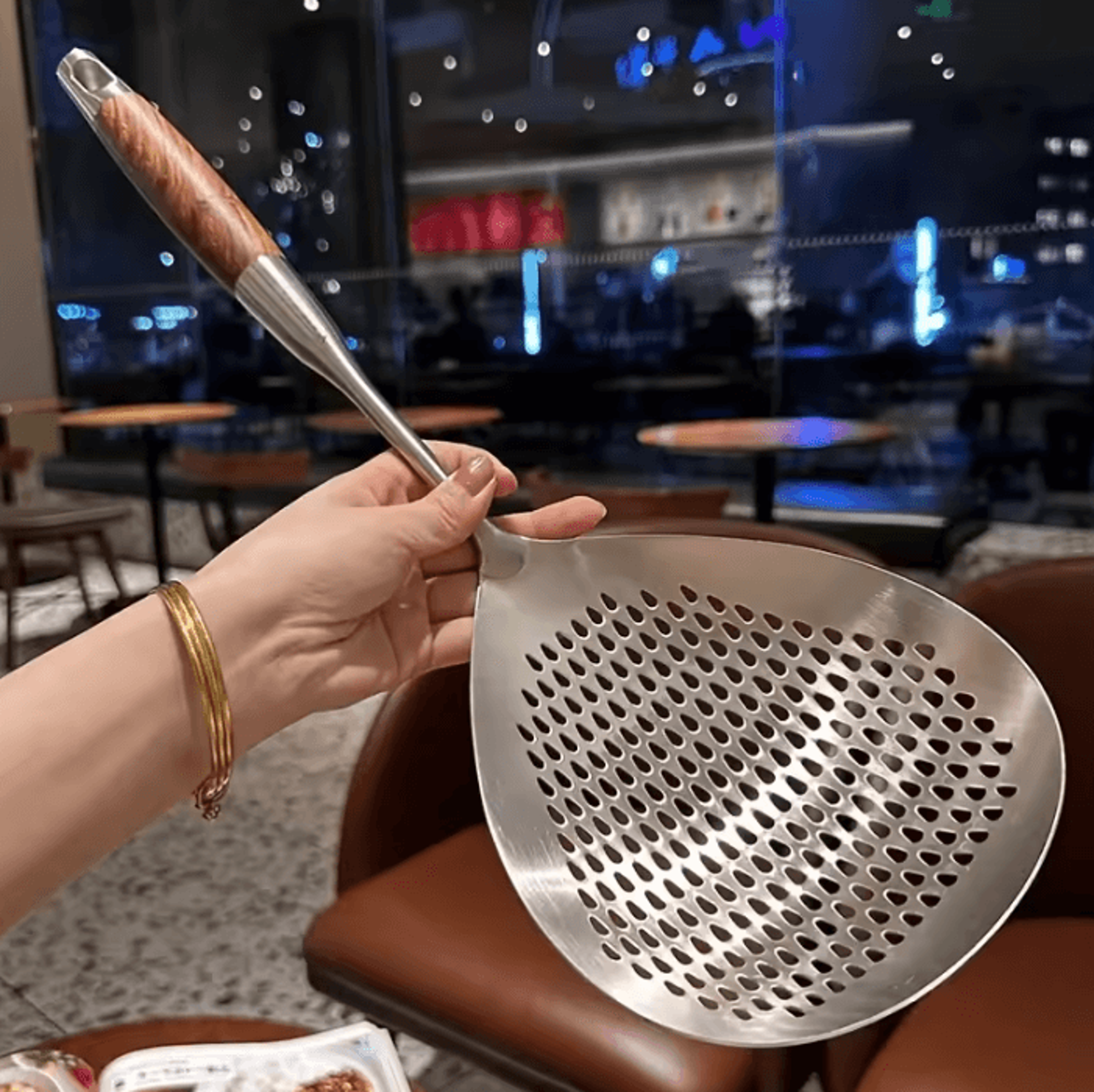 StrainCraft Stainless Steel Kitchen Strainer Spoon With Wood Handle 0