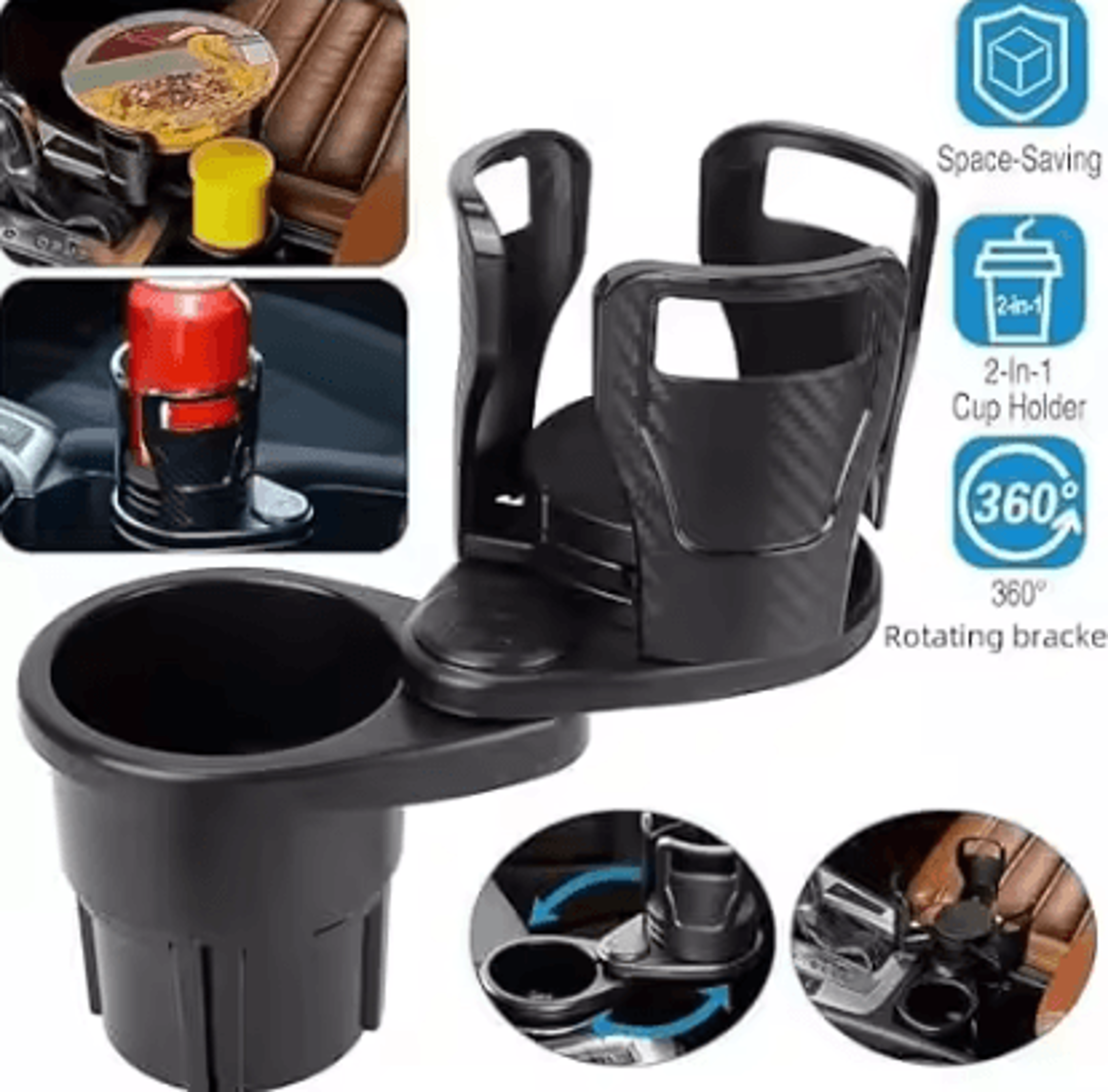 DriveMate Adjustable Car Cup Holder Tray With Dual Drink Holders 0